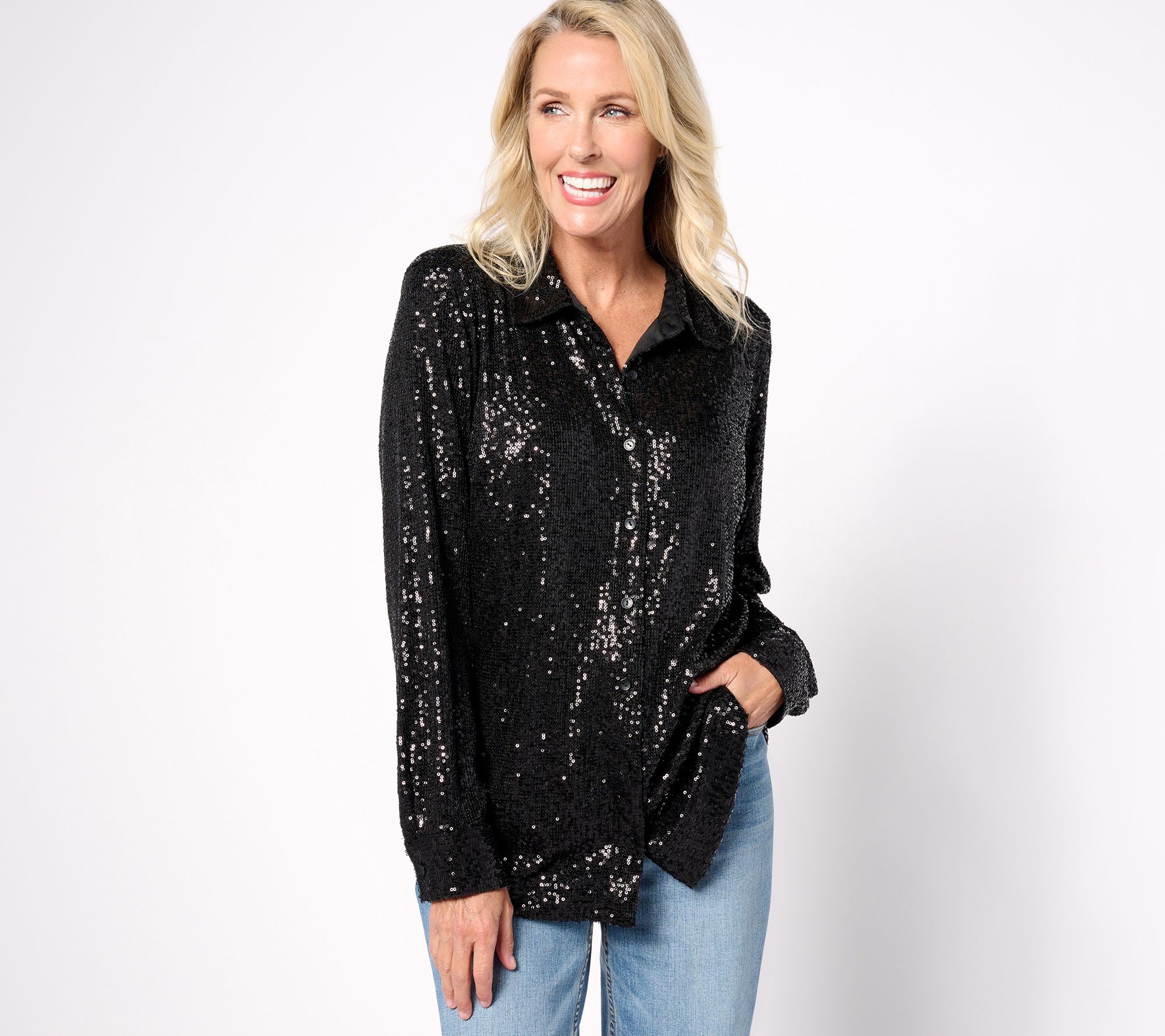 "As Is" Isaac Mizrahi Live! Petite Always Isaac Knit Sequin Top