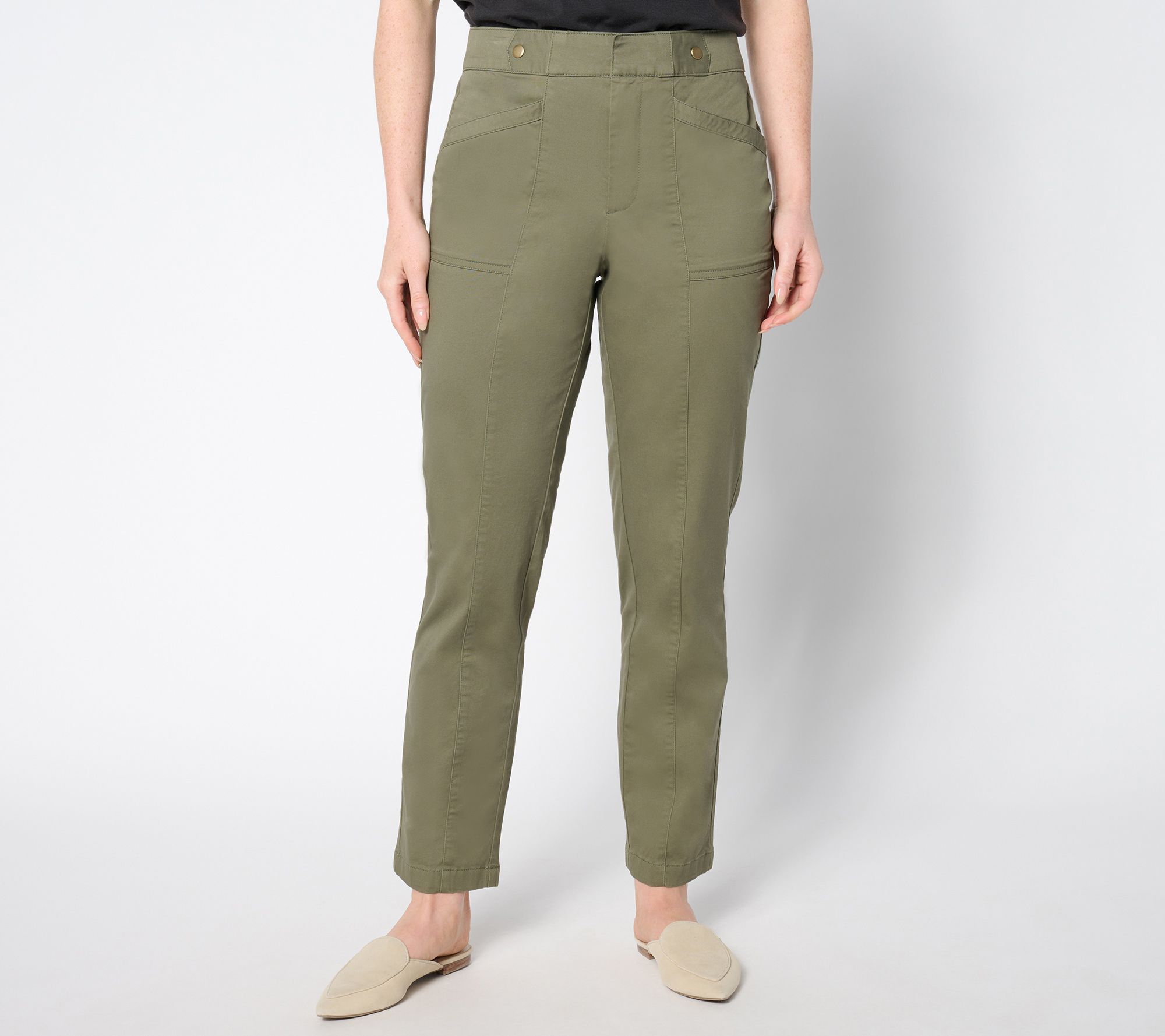 Joan Rivers Petite Stretch Twill Straight Leg Ankle Pant with Seaming