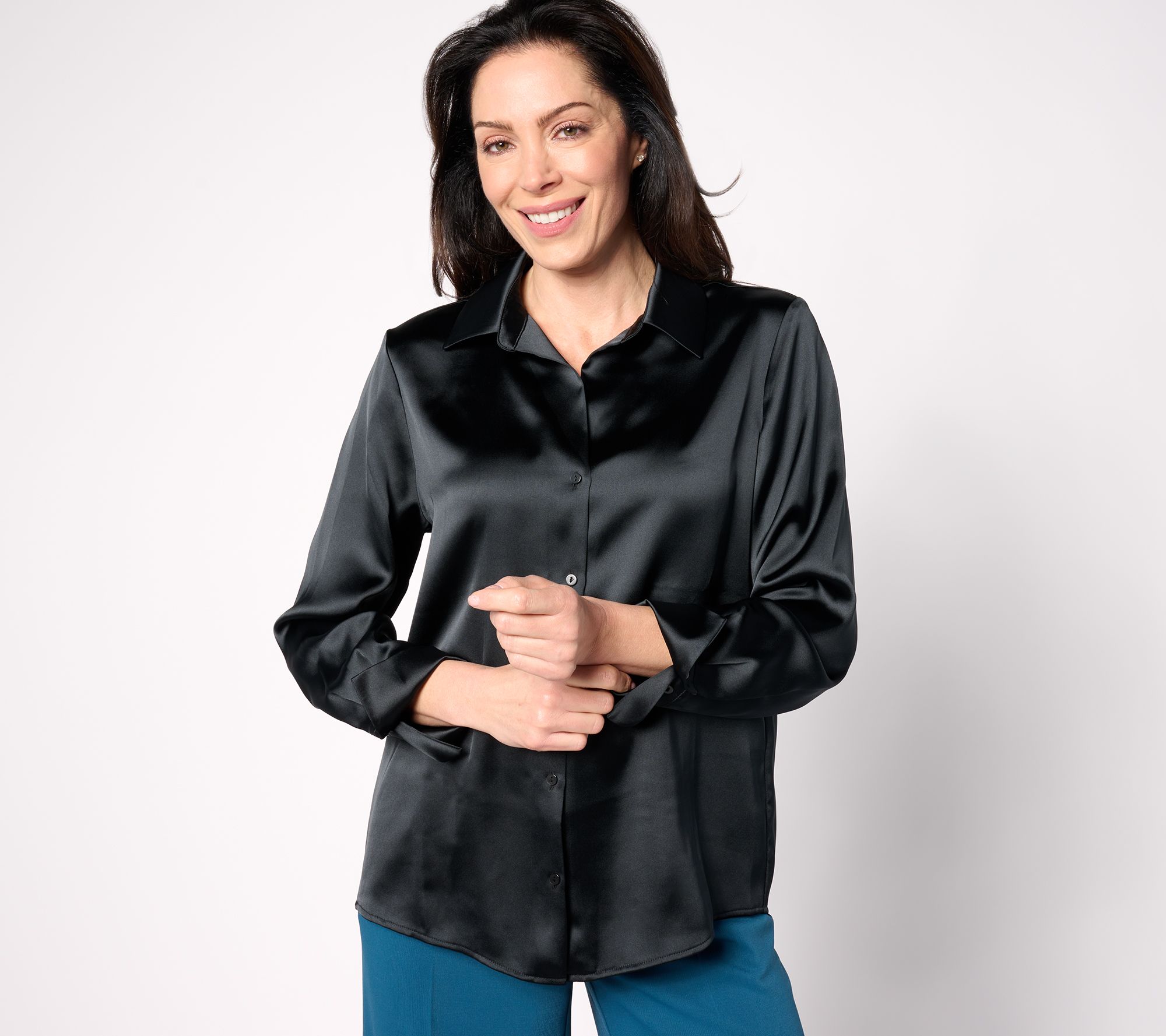 "As Is" BEAUTIFUL by Lawrence Zarian The Joy Satin Button Blouse