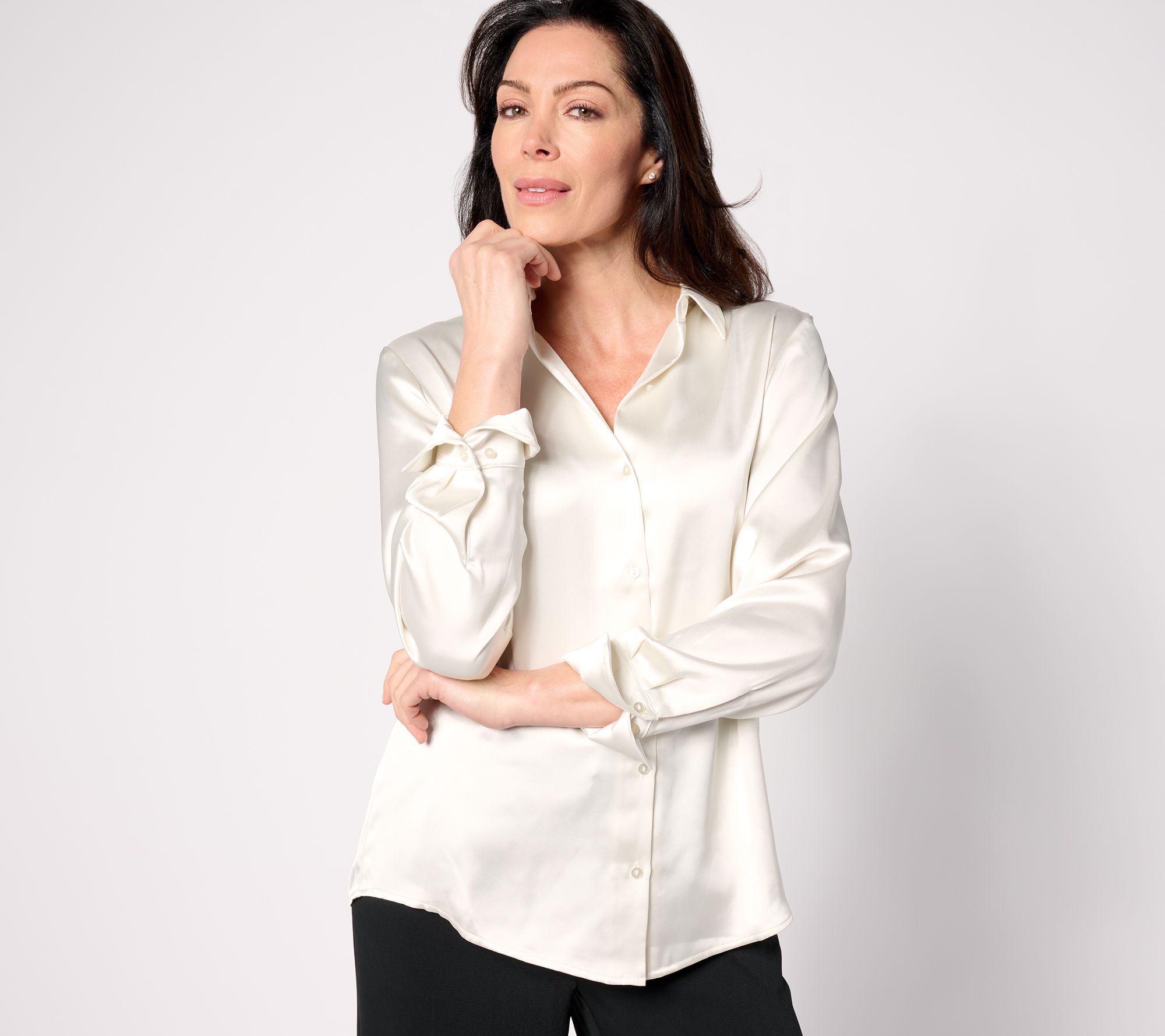 "As Is" BEAUTIFUL by Lawrence Zarian The Joy Satin Button Blouse