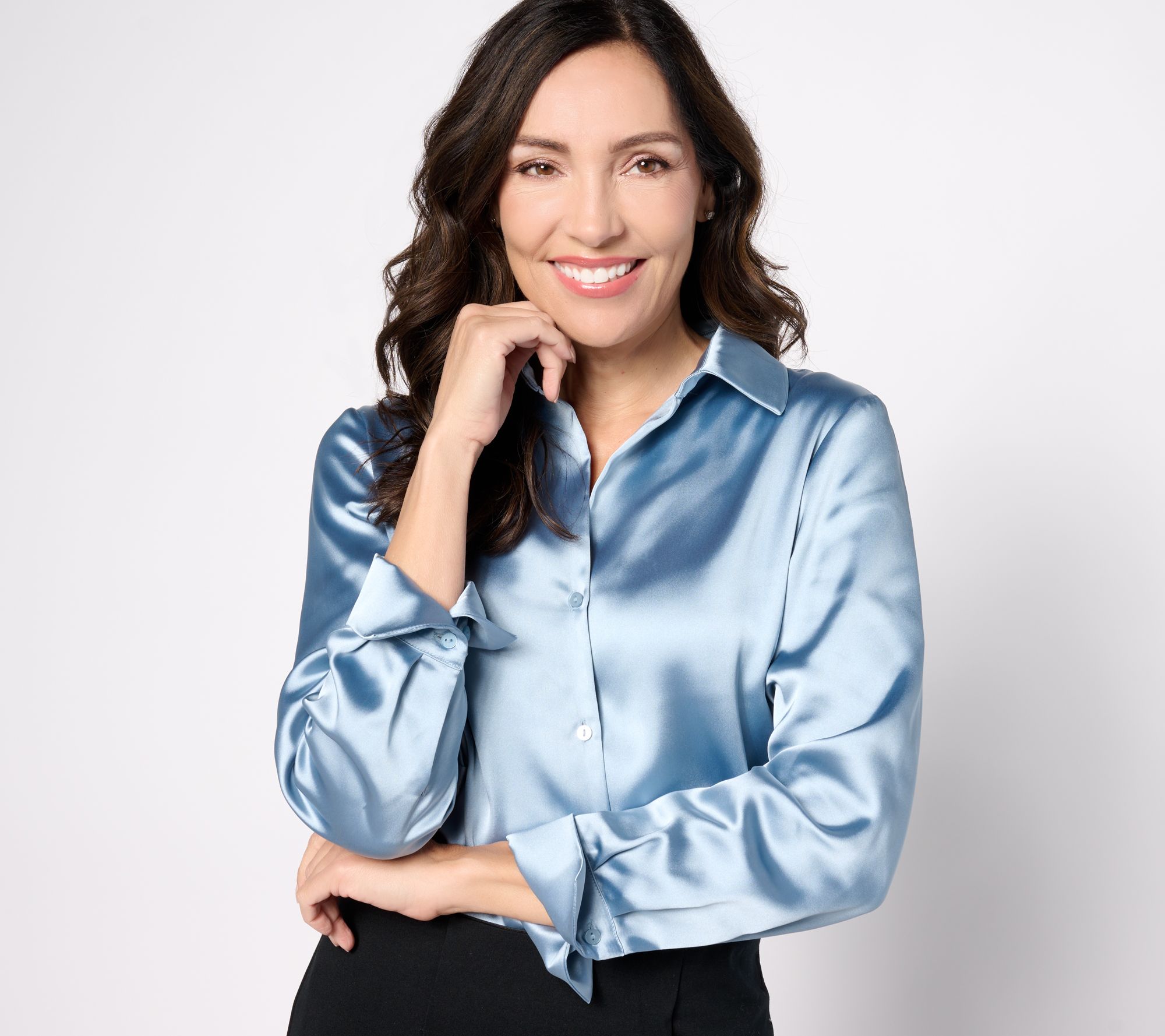 "As Is" BEAUTIFUL by Lawrence Zarian The Joy Satin Button Blouse