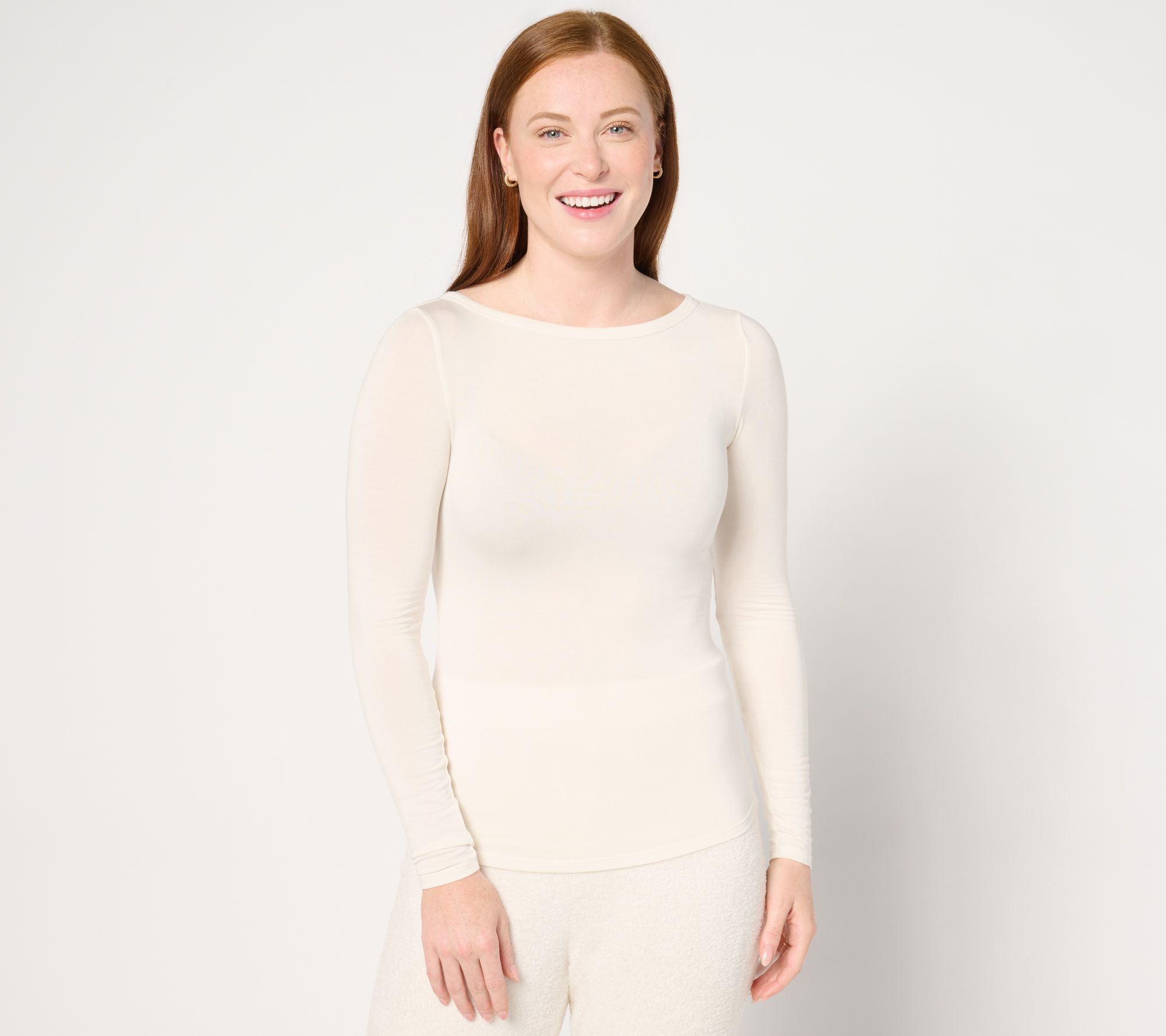 Barefoot Dreams MC Modal Peached Jersey Boatneck Long Sleeve Tee