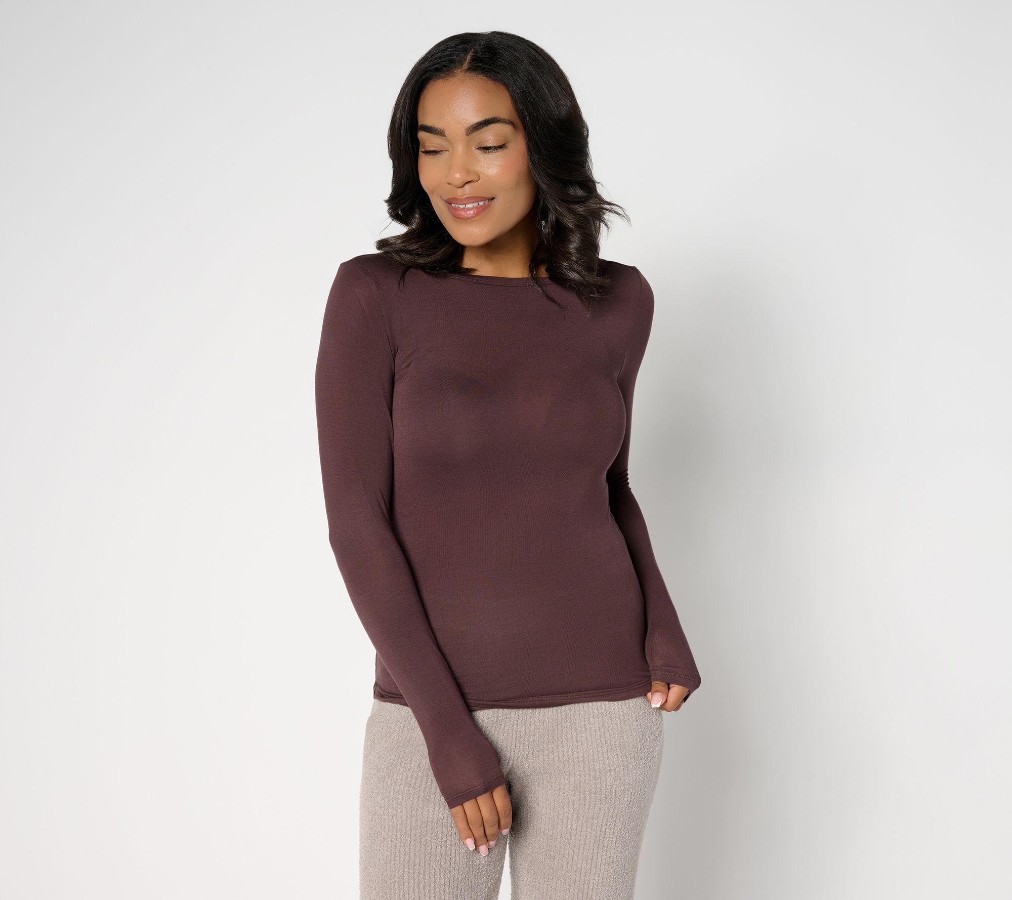 Barefoot Dreams MC Modal Peached Jersey Boatneck Long Sleeve Tee