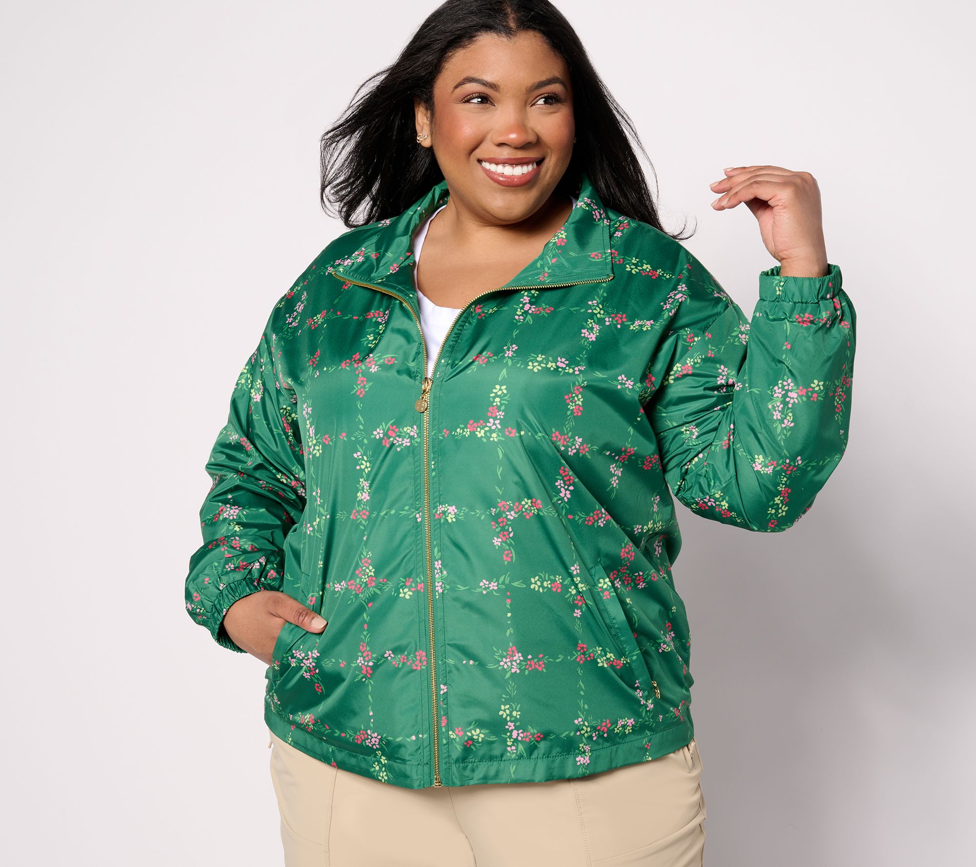 "As Is" Isaac Mizrahi Live! Clubhouse Print Zip Front Windbreaker
