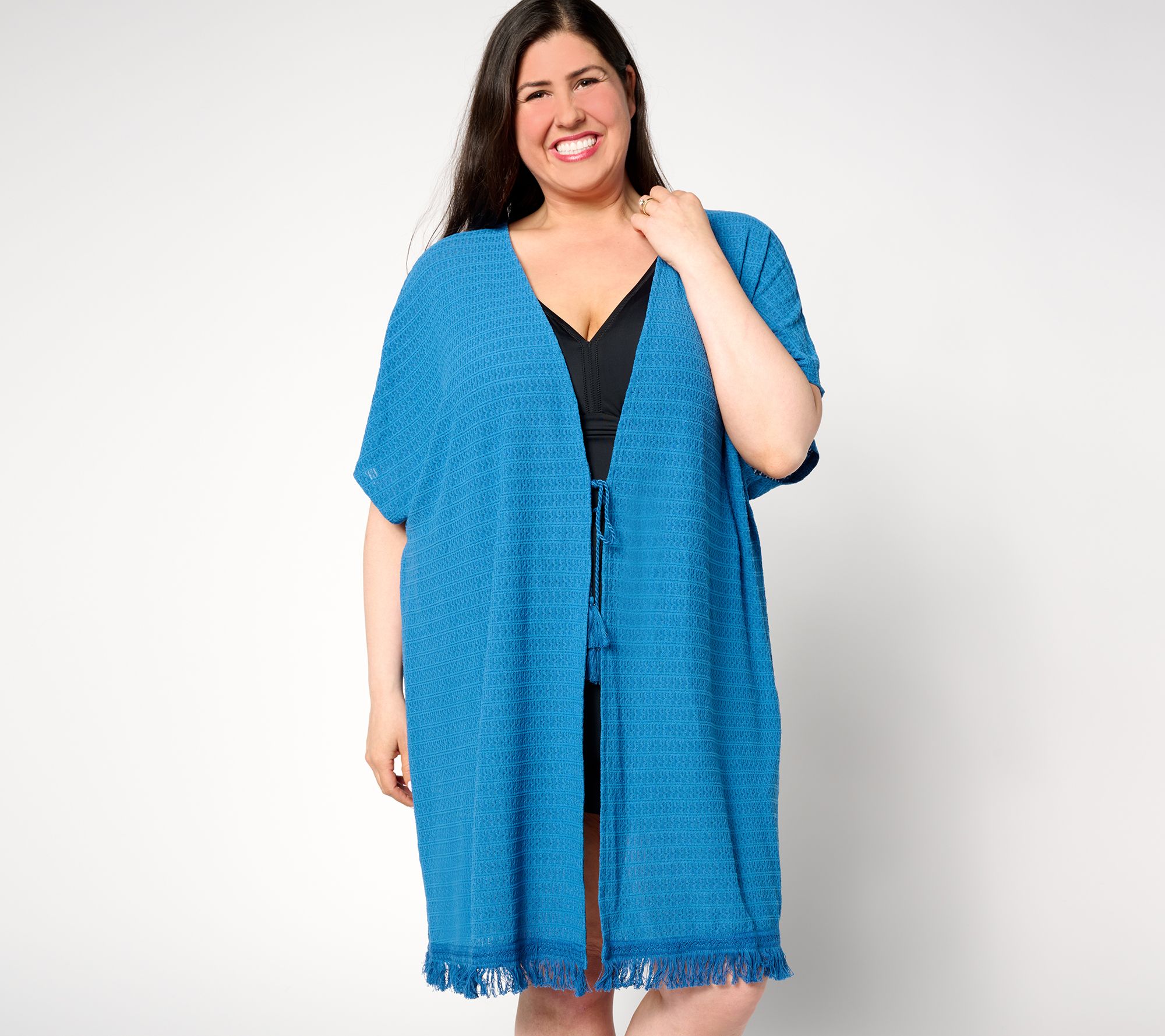 "As Is" Denim & Co. Beach Novelty Knit Open Front Topper