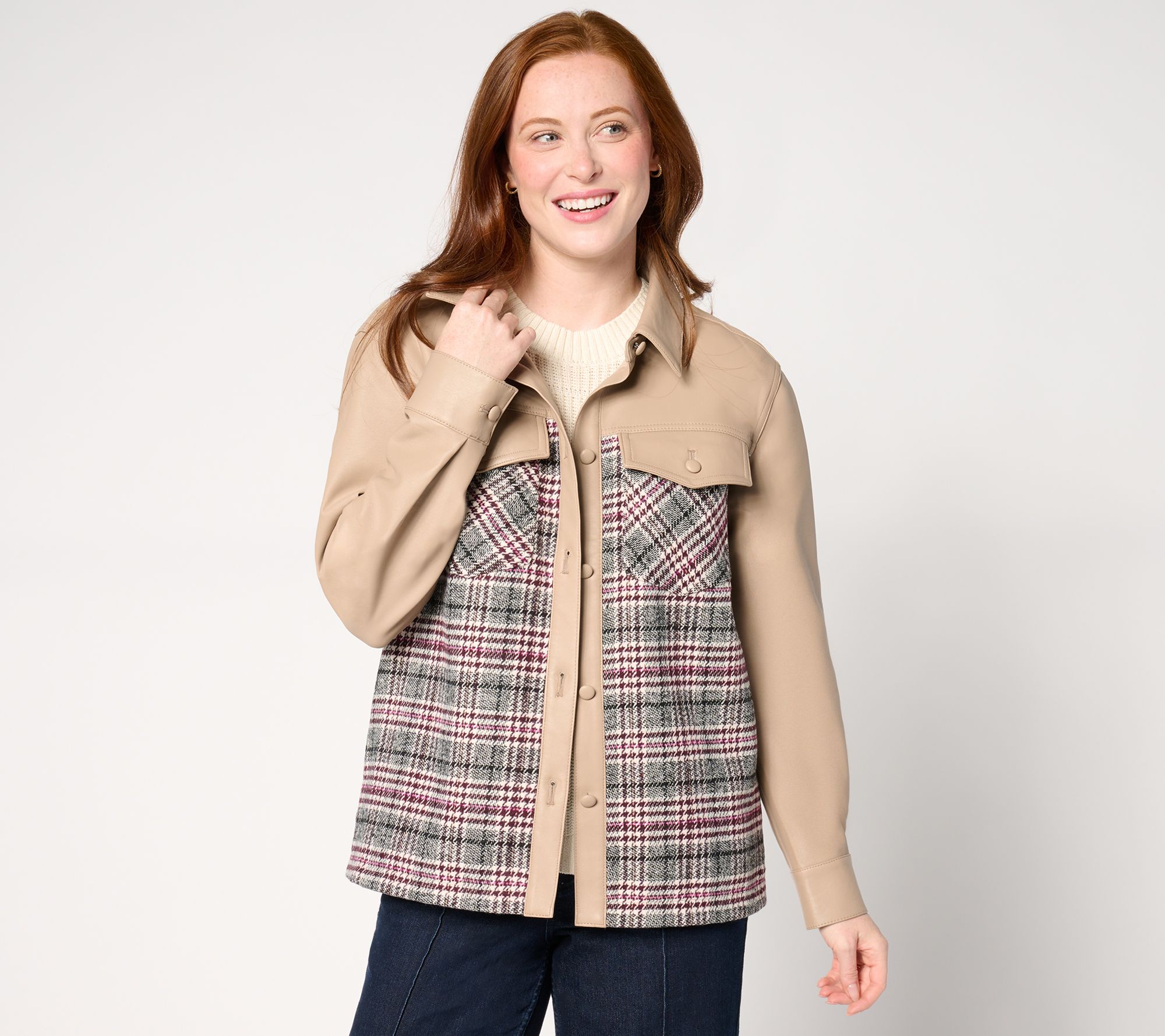 Belle by Kim Gravel Faux Leather and Boucle Tweed Shacket