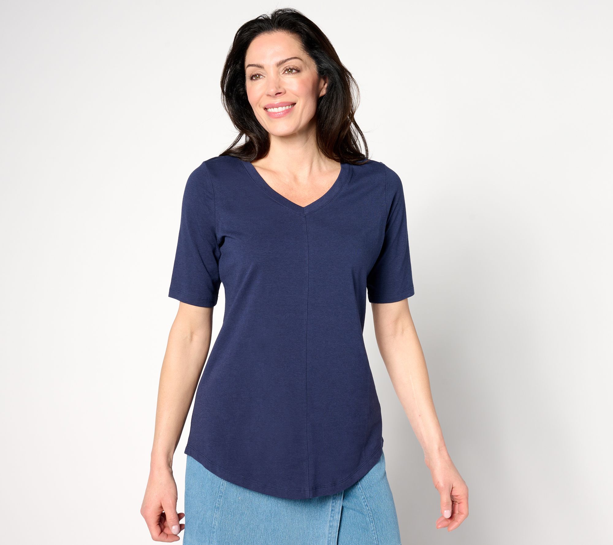"As Is" Denim & Co. Essentials Pet Favorite Jersey V-Neck Tunic
