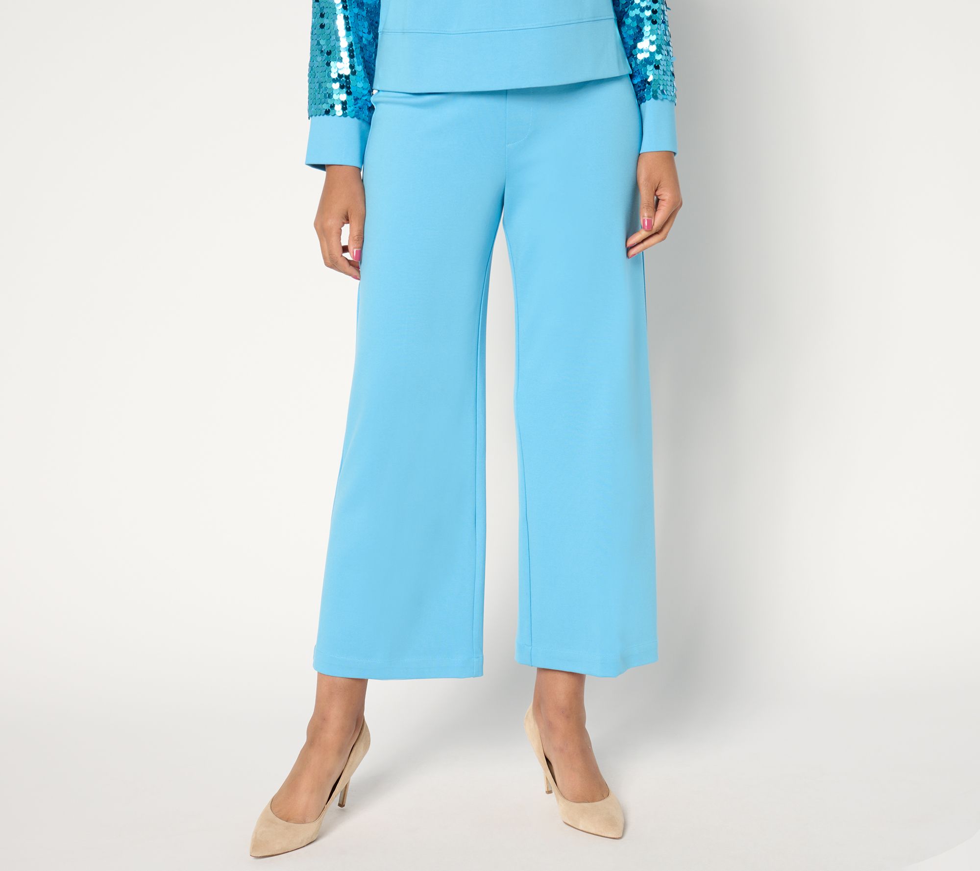 by Stacy London Regular Ponte Wide Leg Cropped Pant
