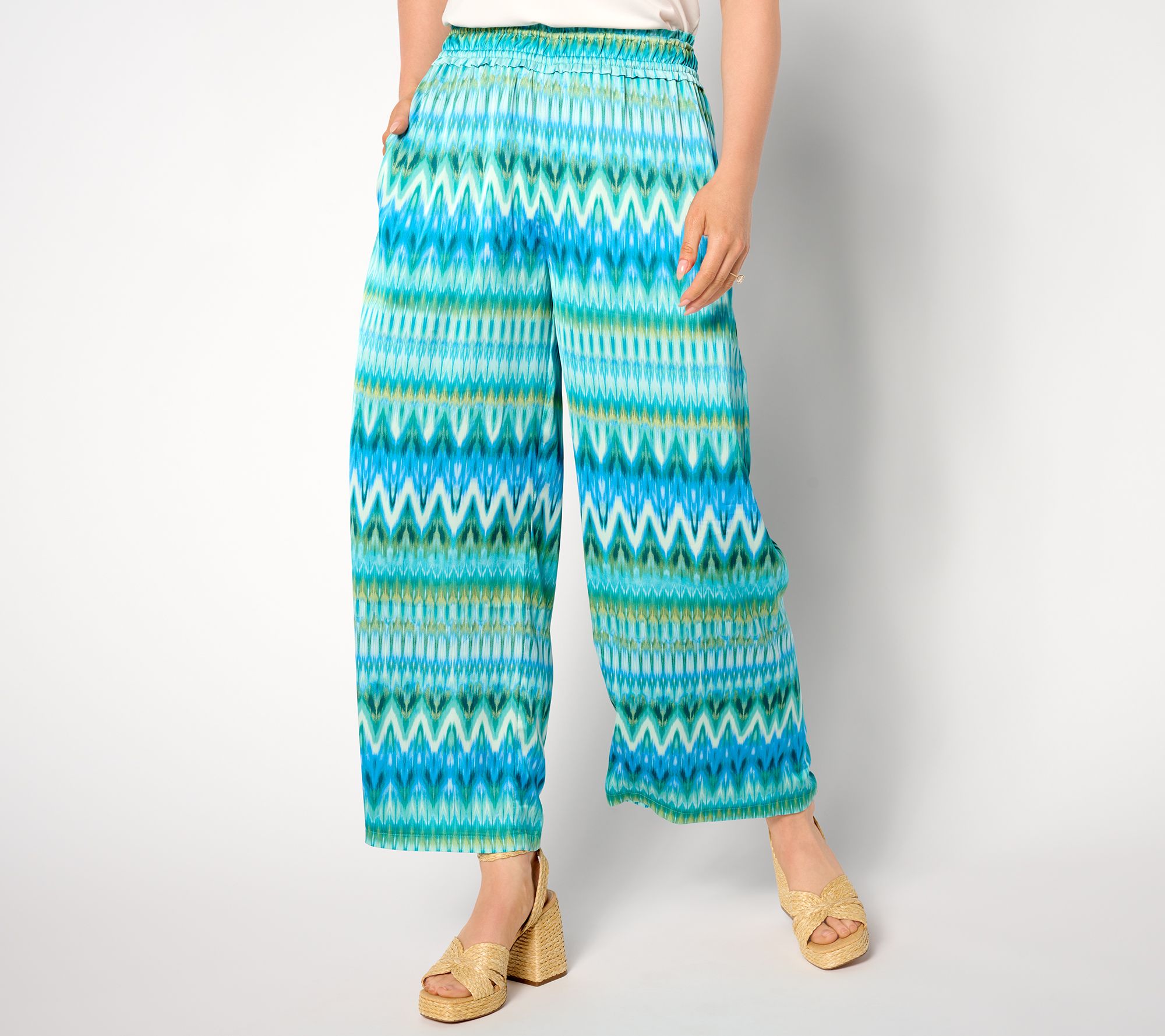 "As Is" Susan Graver Regular Printed Stretch Woven Wide Leg Ankle Pants