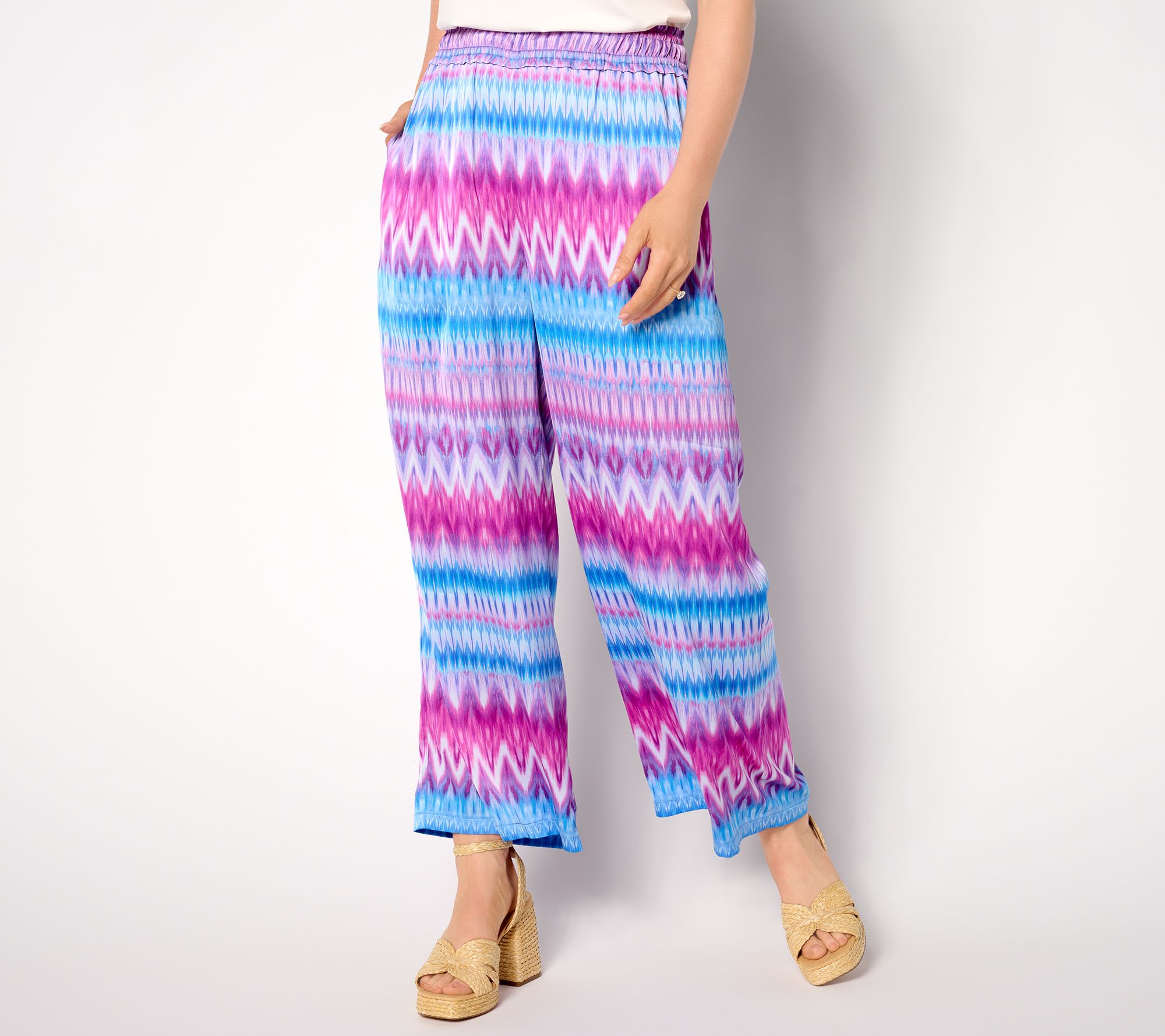 "As Is" Susan Graver Regular Printed Stretch Woven Wide Leg Ankle Pants