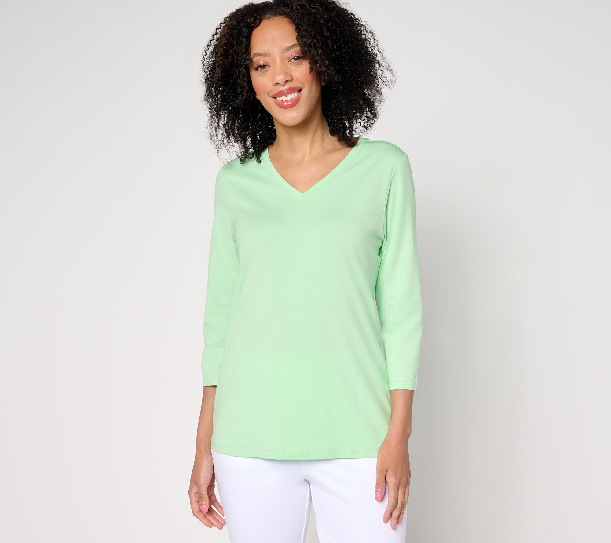 Denim & Co. Essentials So Soft Jersey V-Neck 3/4-Sleeve Top