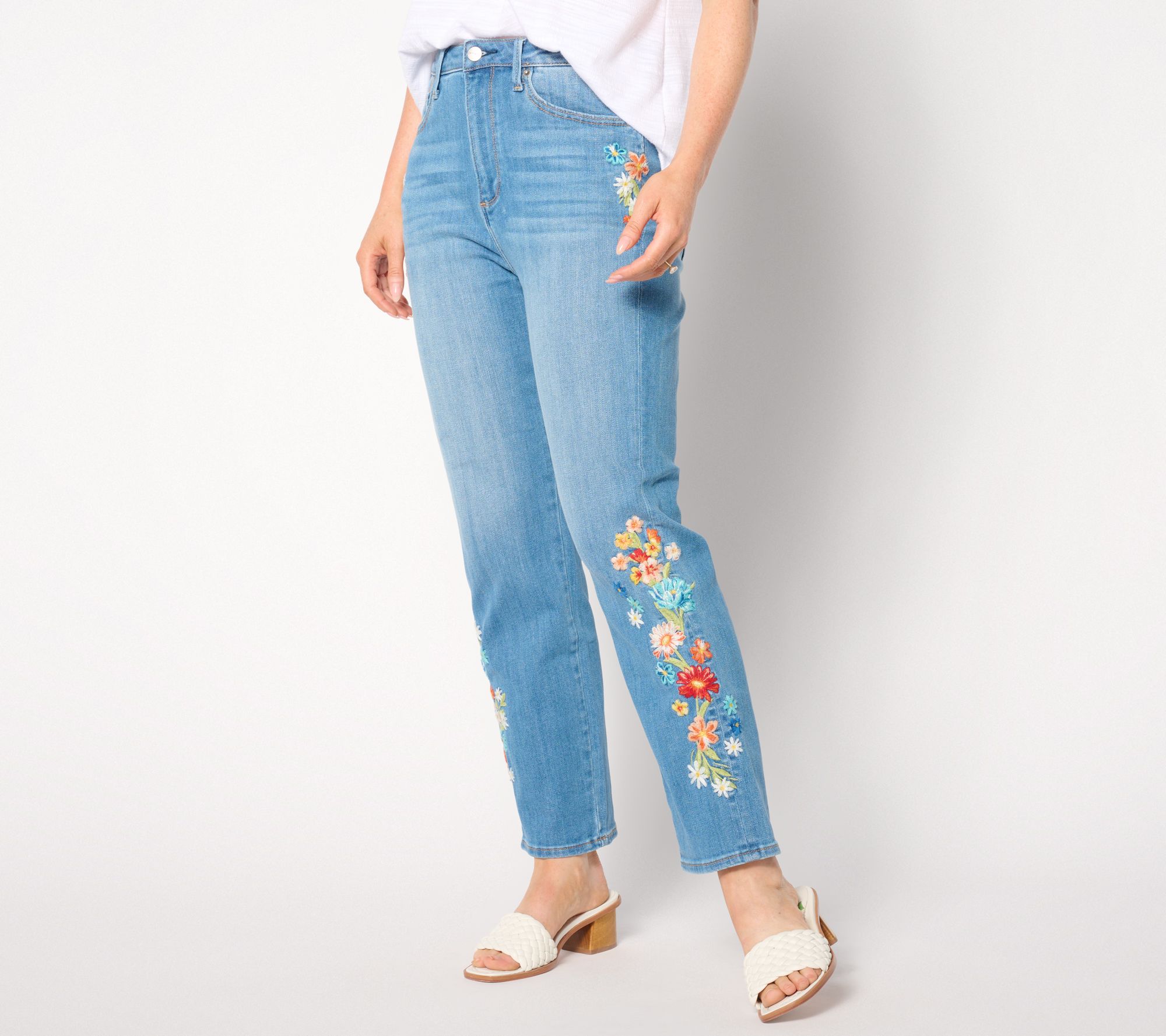 "As Is" Driftwood Jeans Petite Royce Straight Ankle- Bouquet