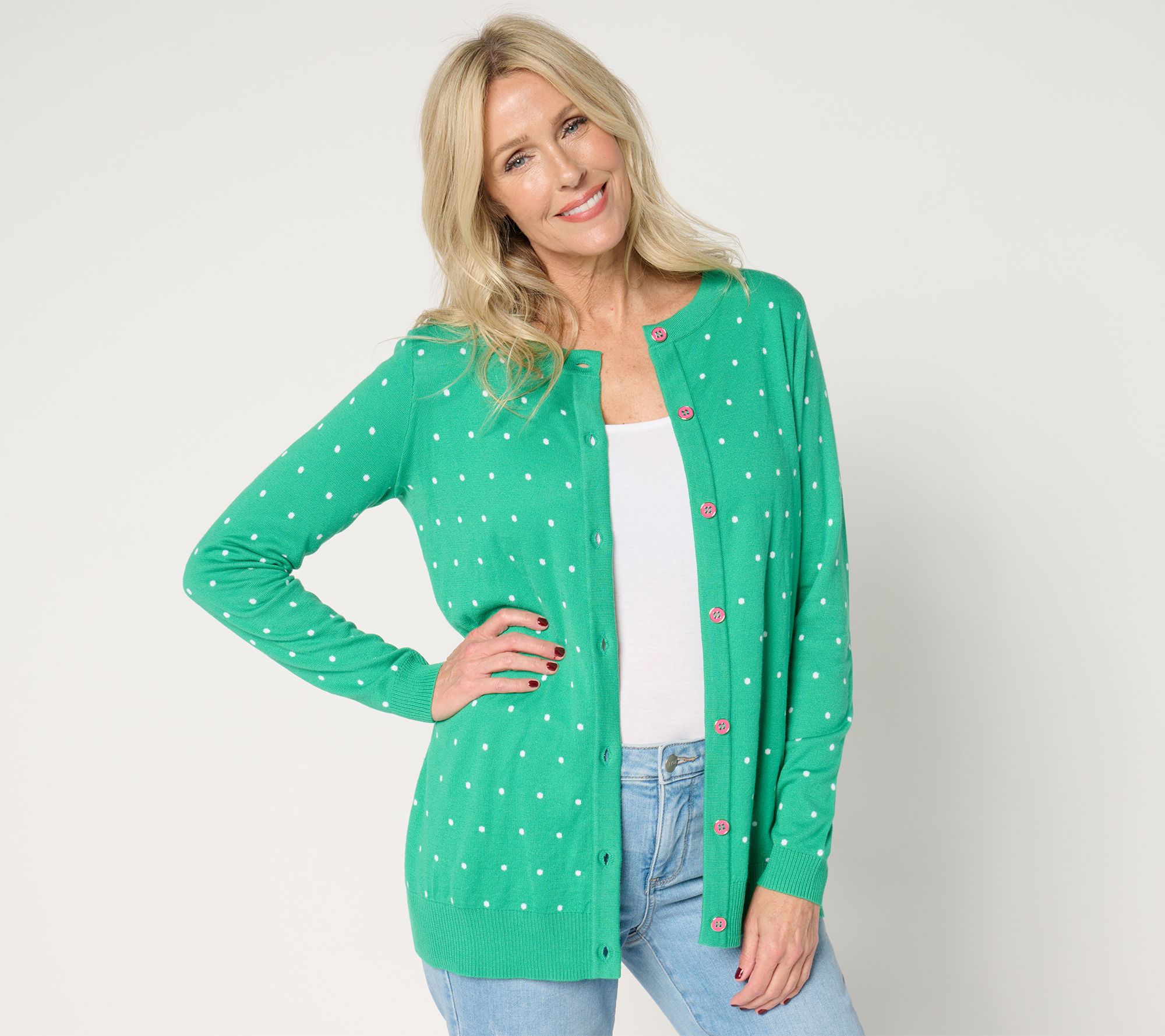 Belle by Kim Gravel Mini Dot Pop Button Cardigan