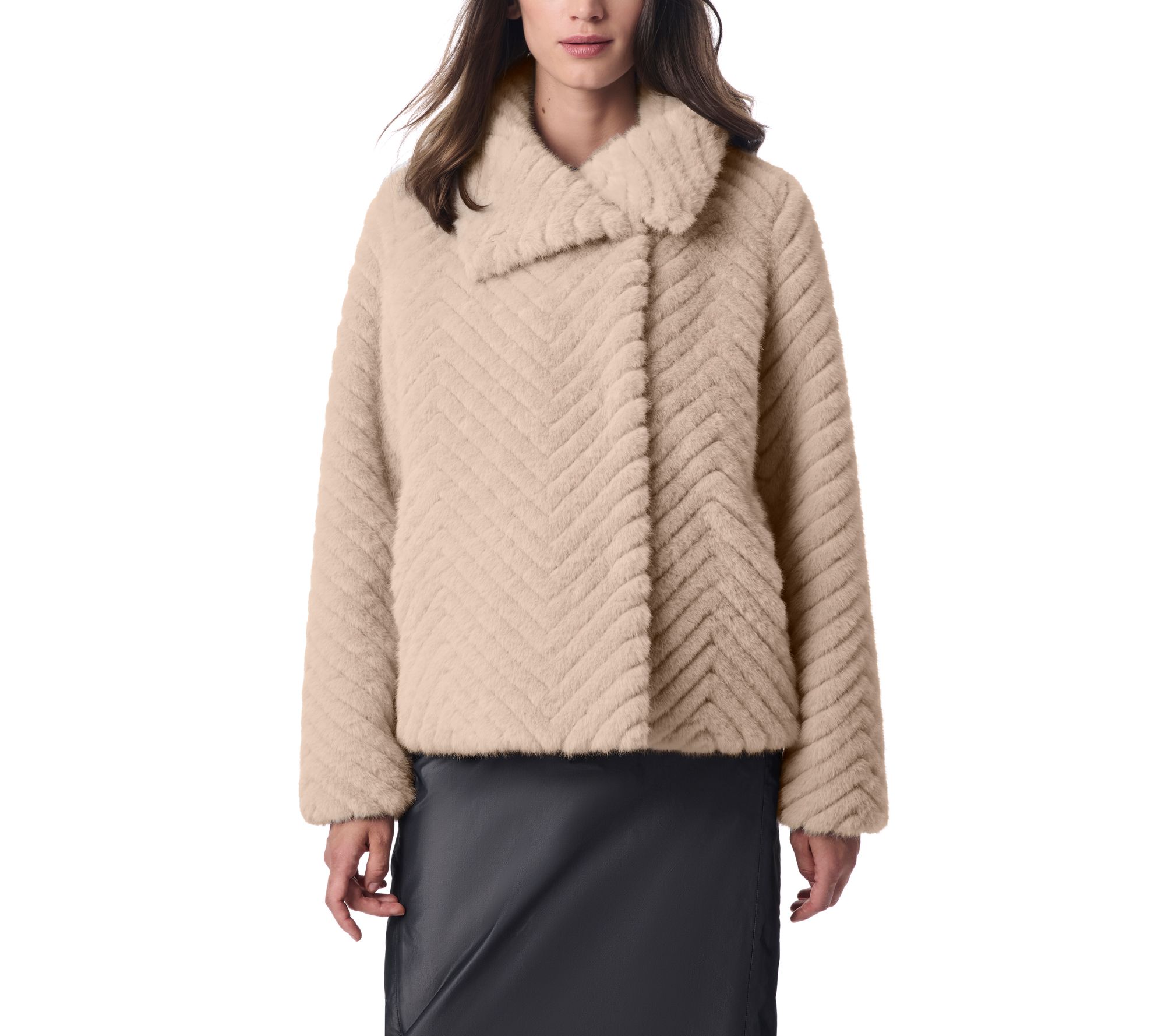 Bernardo Chevron Grooved Faux Fur Jacket