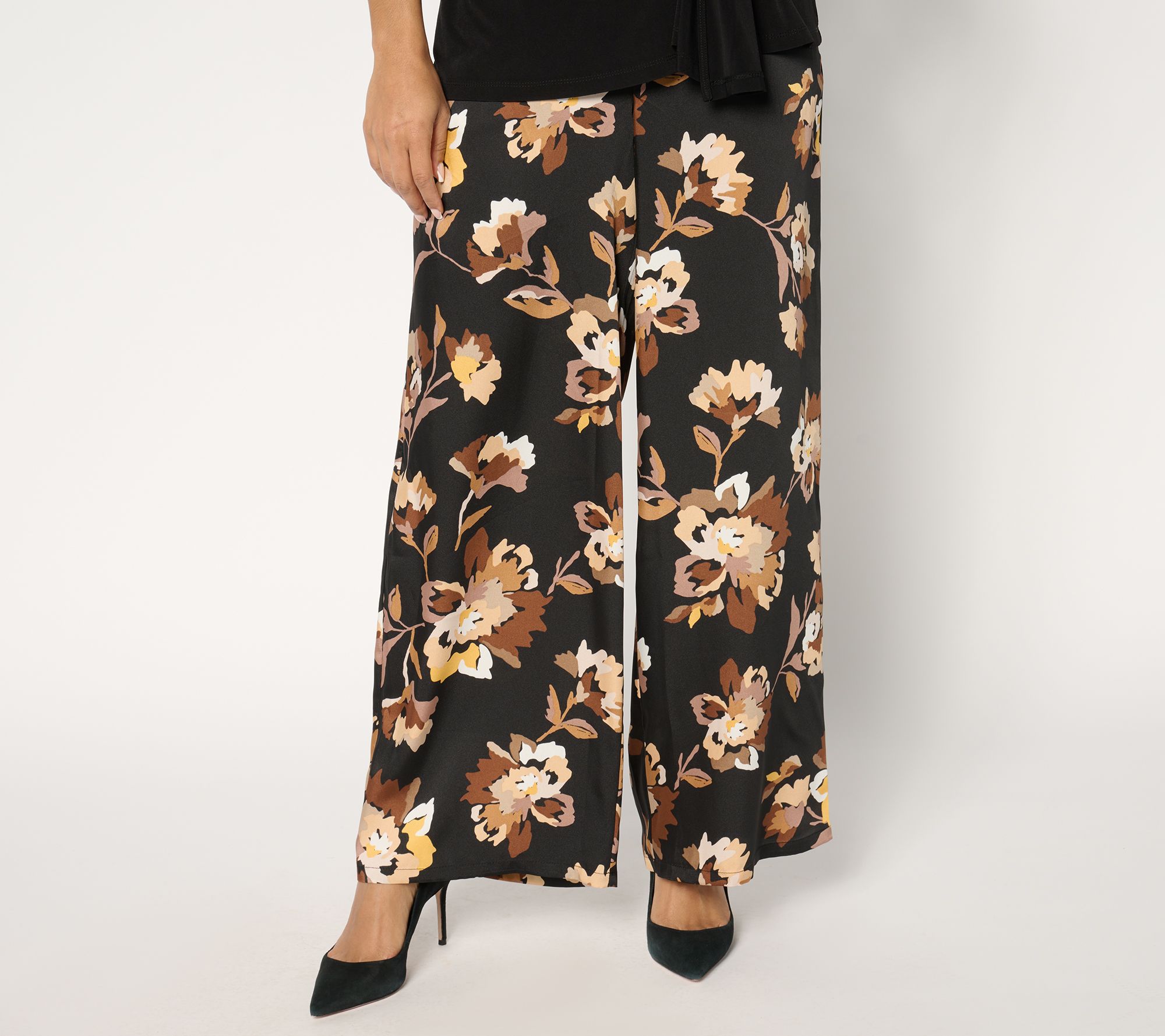 Susan Graver Printed Satin Twill Petite Wide Leg Pull On Pants