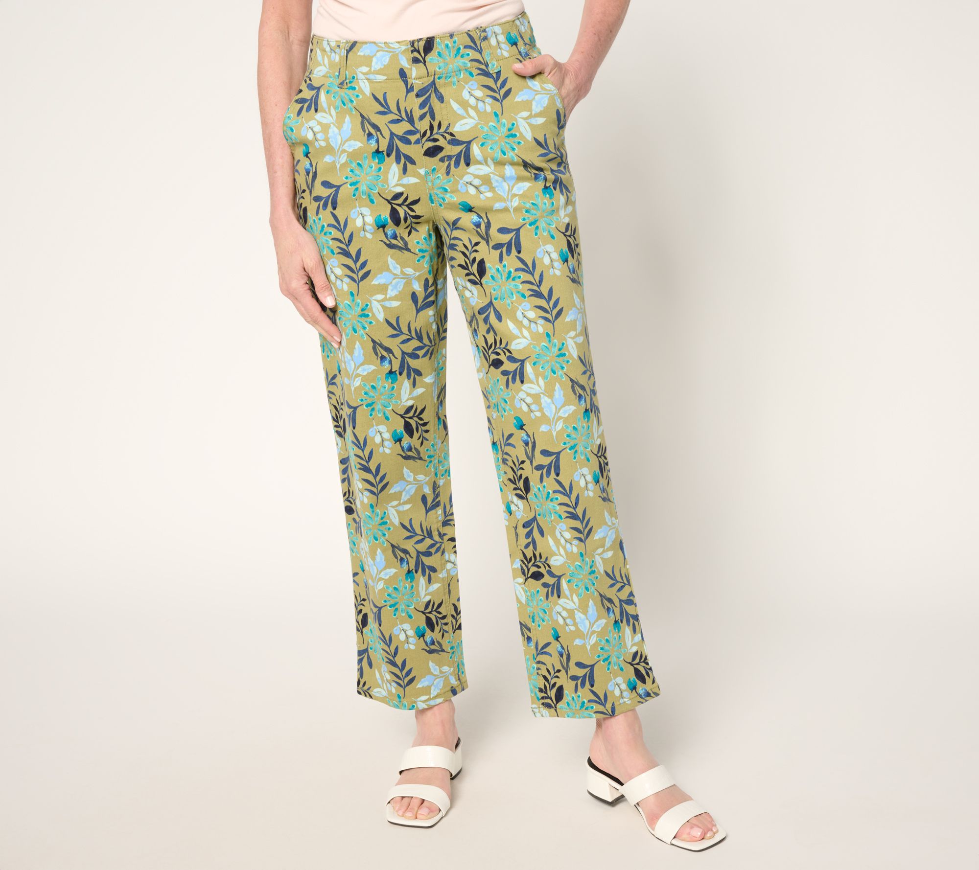 Susan Graver Petite Printed Denim Full Leg Ankle Jean