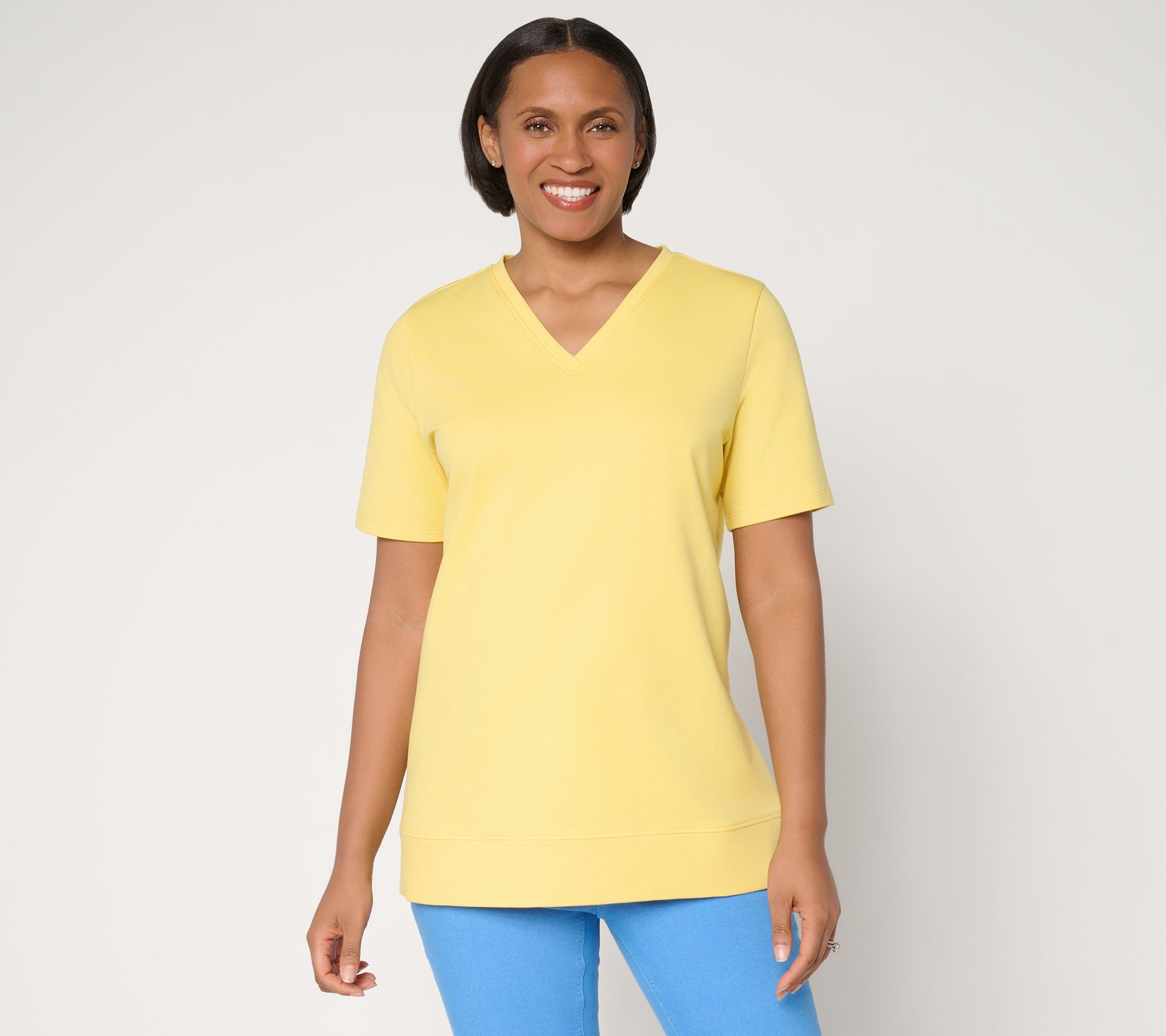 Denim & Co. EasyWear French Terry Short Sleeve Pullover