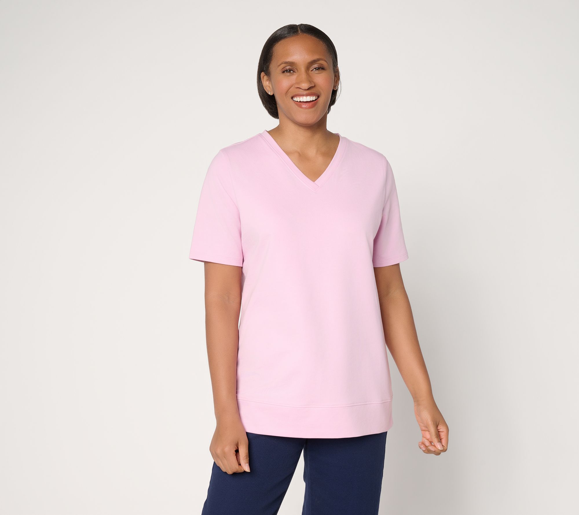 Denim & Co. EasyWear French Terry Short Sleeve Pullover