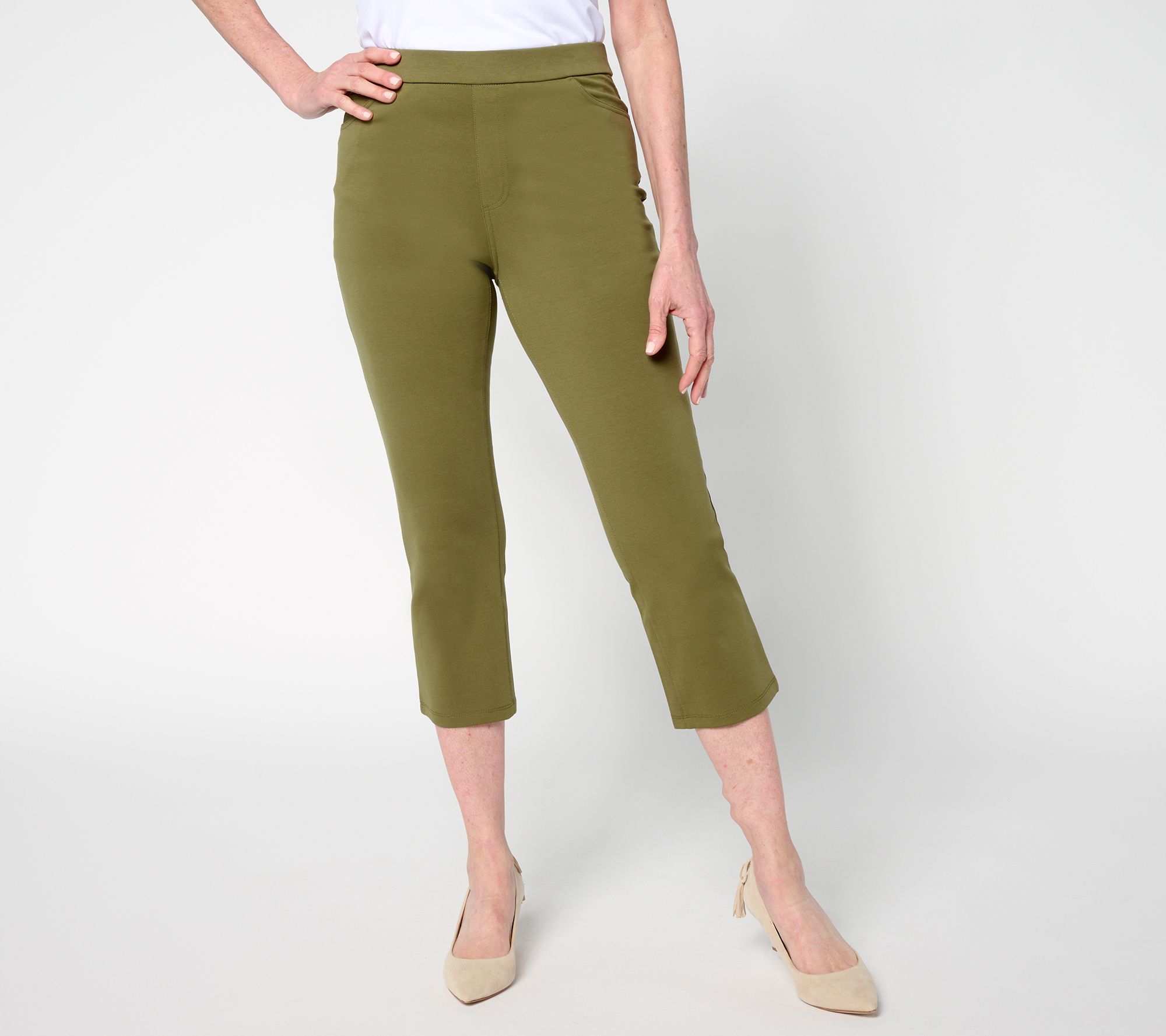 Susan Graver Weekend Regular Cotton Ponte Slim Leg Crop Pants