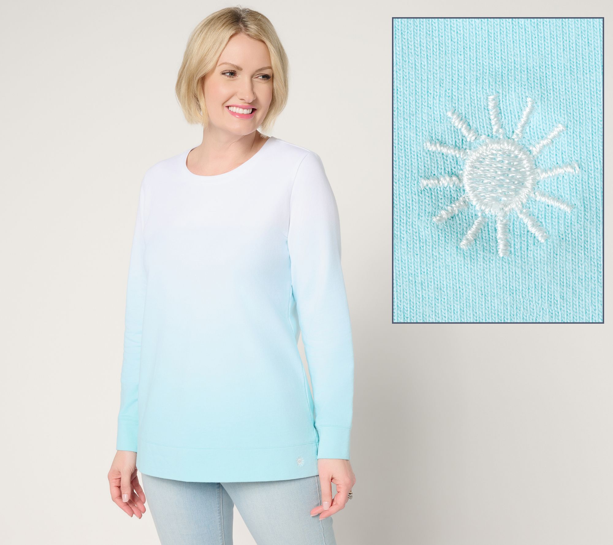 Denim & Co. Petite French Terry Dip Dye Tunic