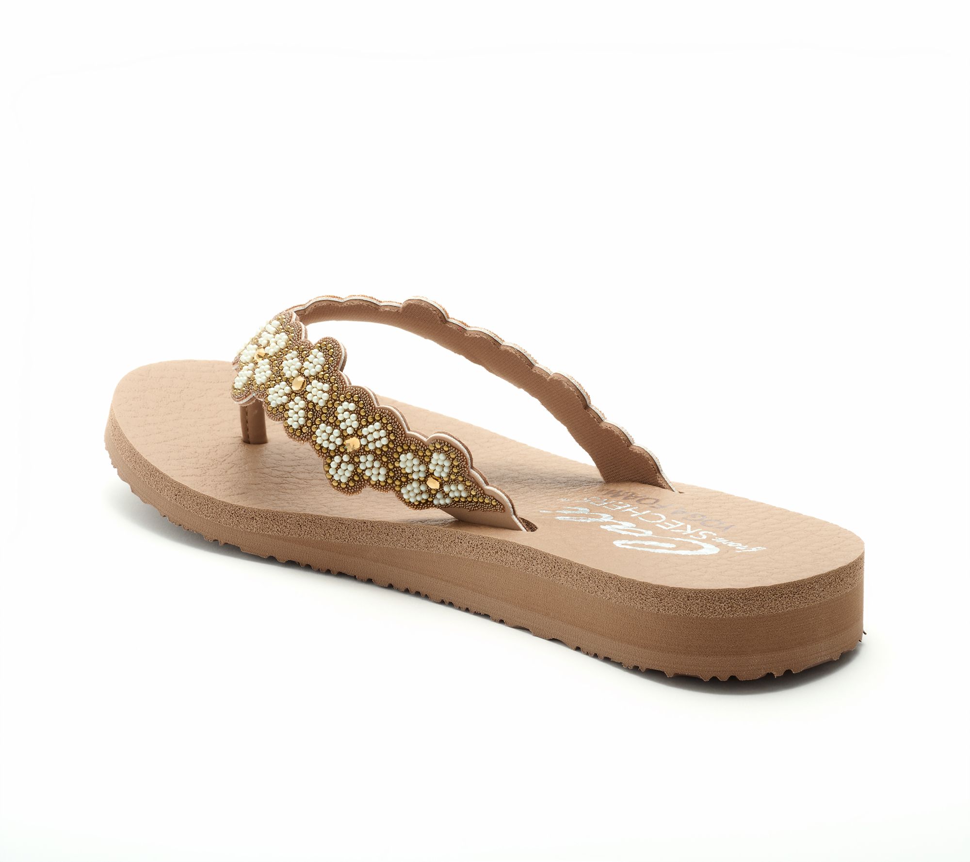 Skechers Cali Embellished Pearl Floral Thong Sandals - Rare
