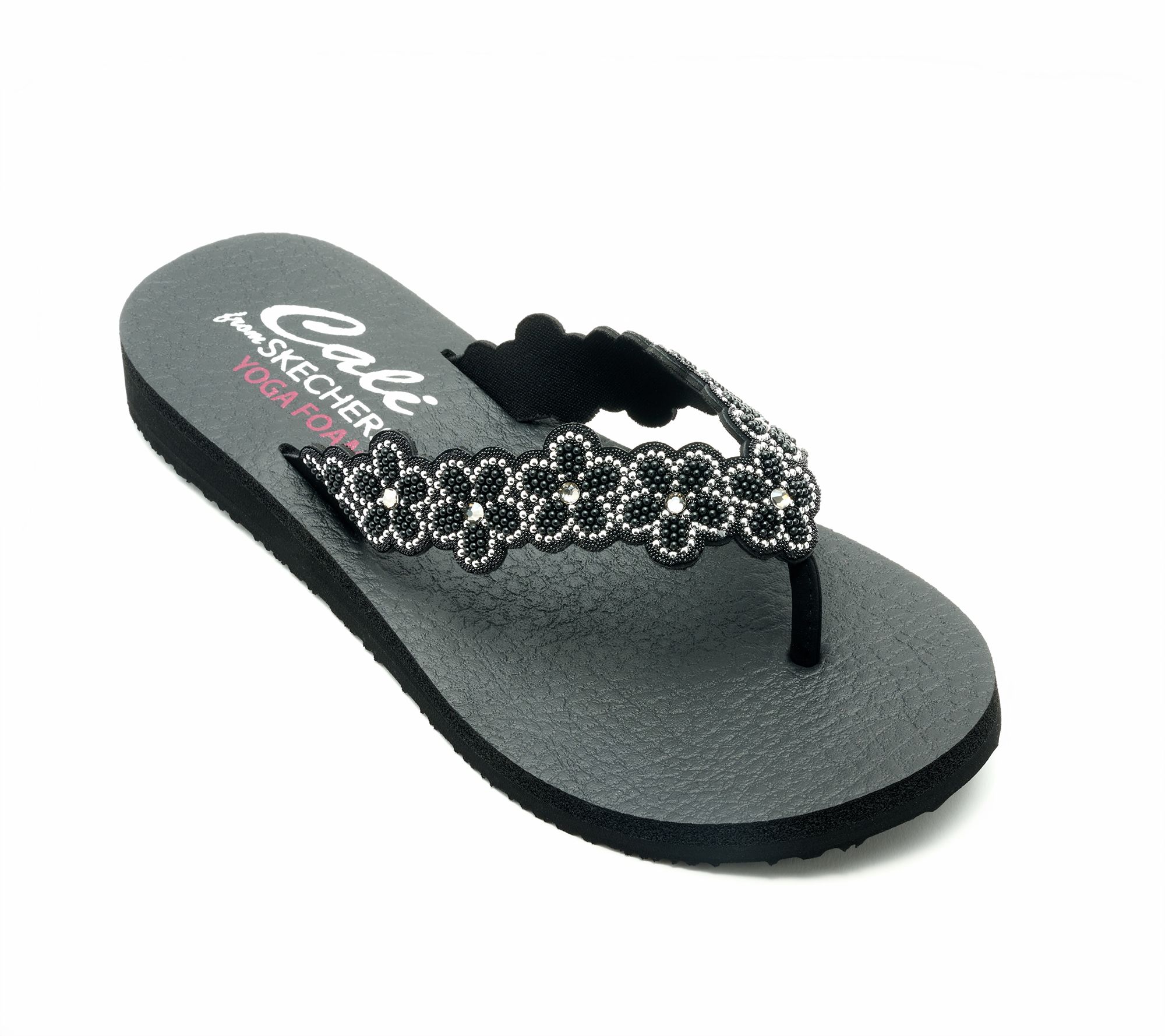 Skechers Cali Embellished Pearl Floral Thong Sandals - Rare Elegance