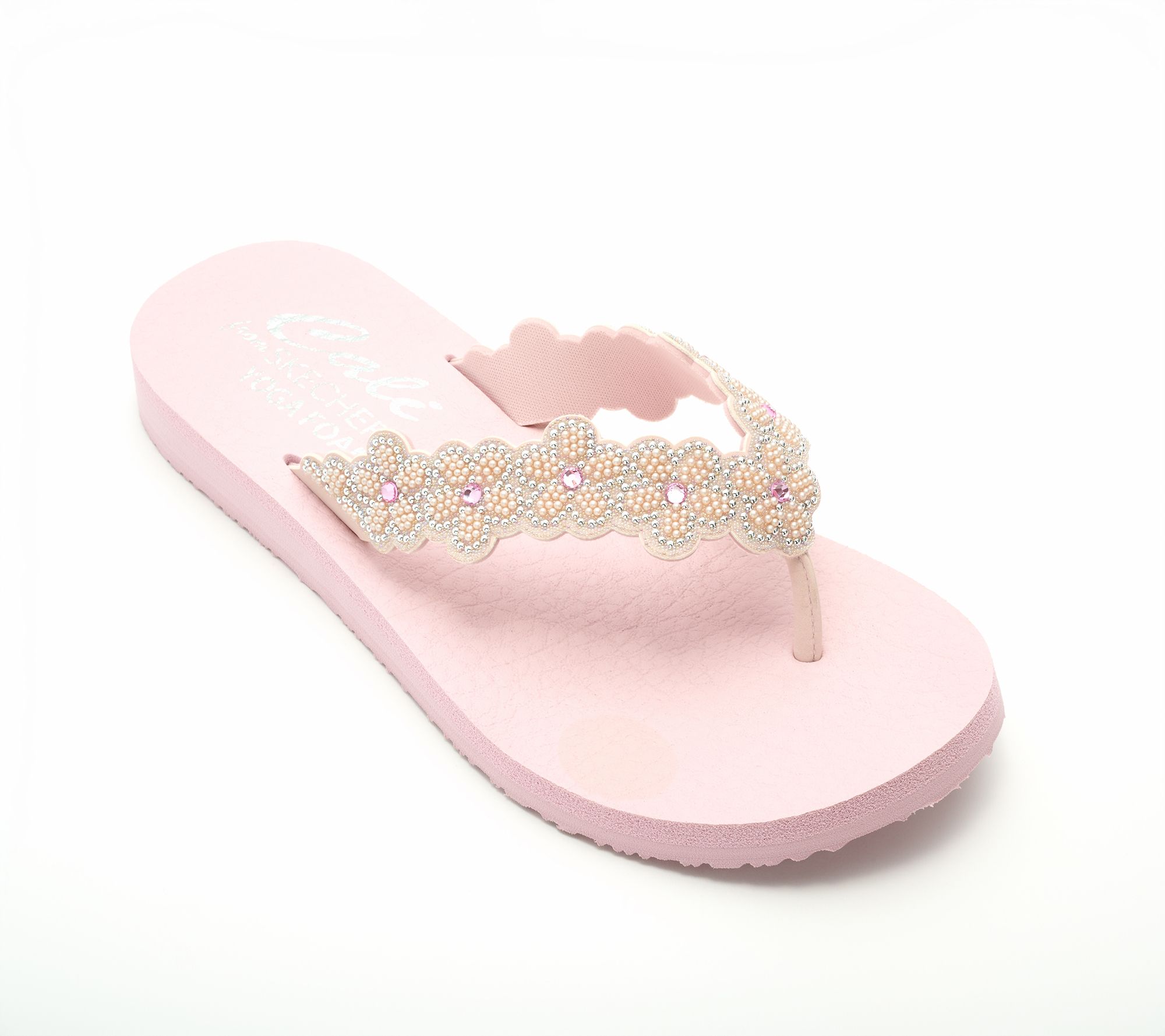Skechers Cali Embellished Pearl Floral Thong Sandals - Rare Elegance
