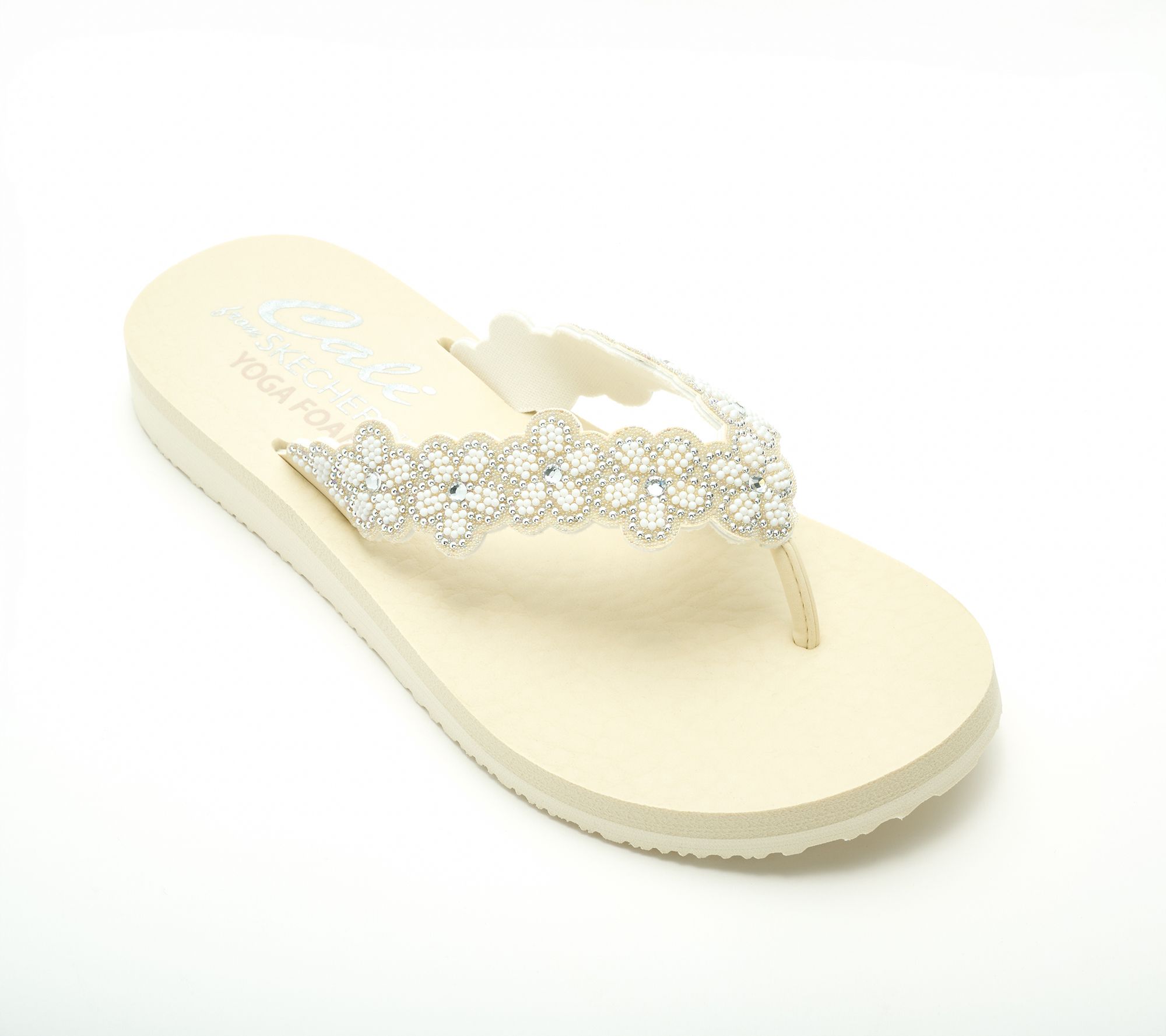 Skechers Cali Embellished Pearl Floral Thong Sandals - Rare Elegance