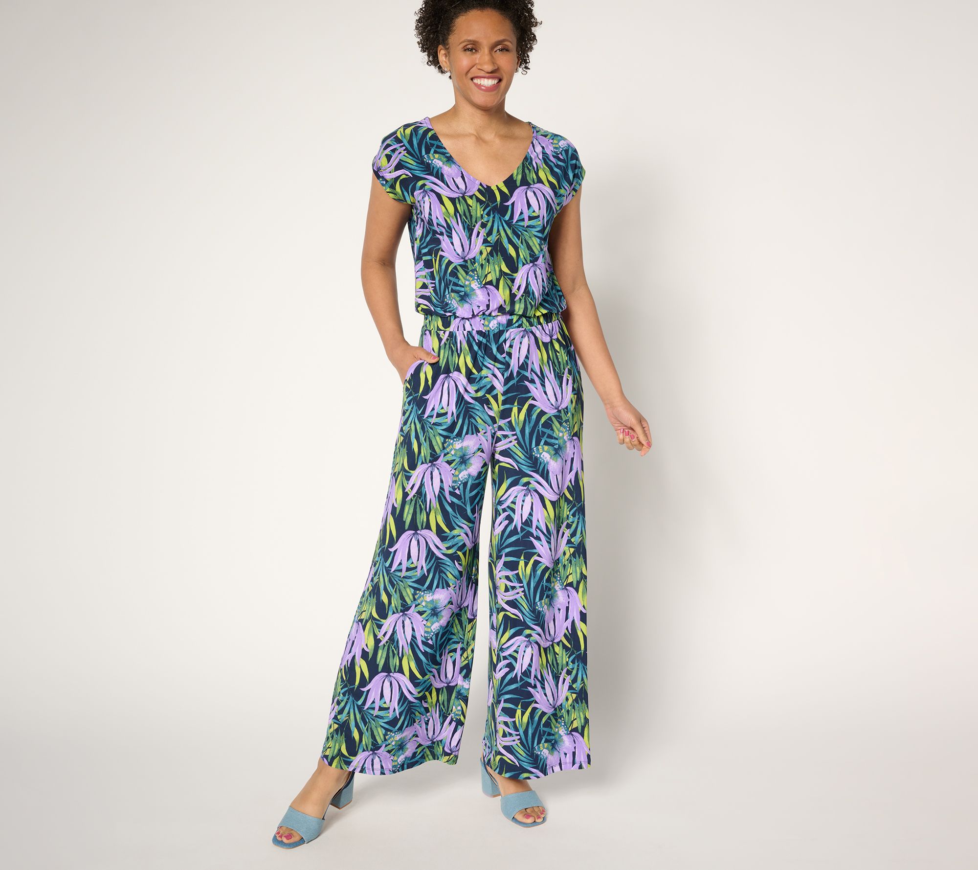 Attitudes by Renee Petite Como Jersey Printed Jumpsuit