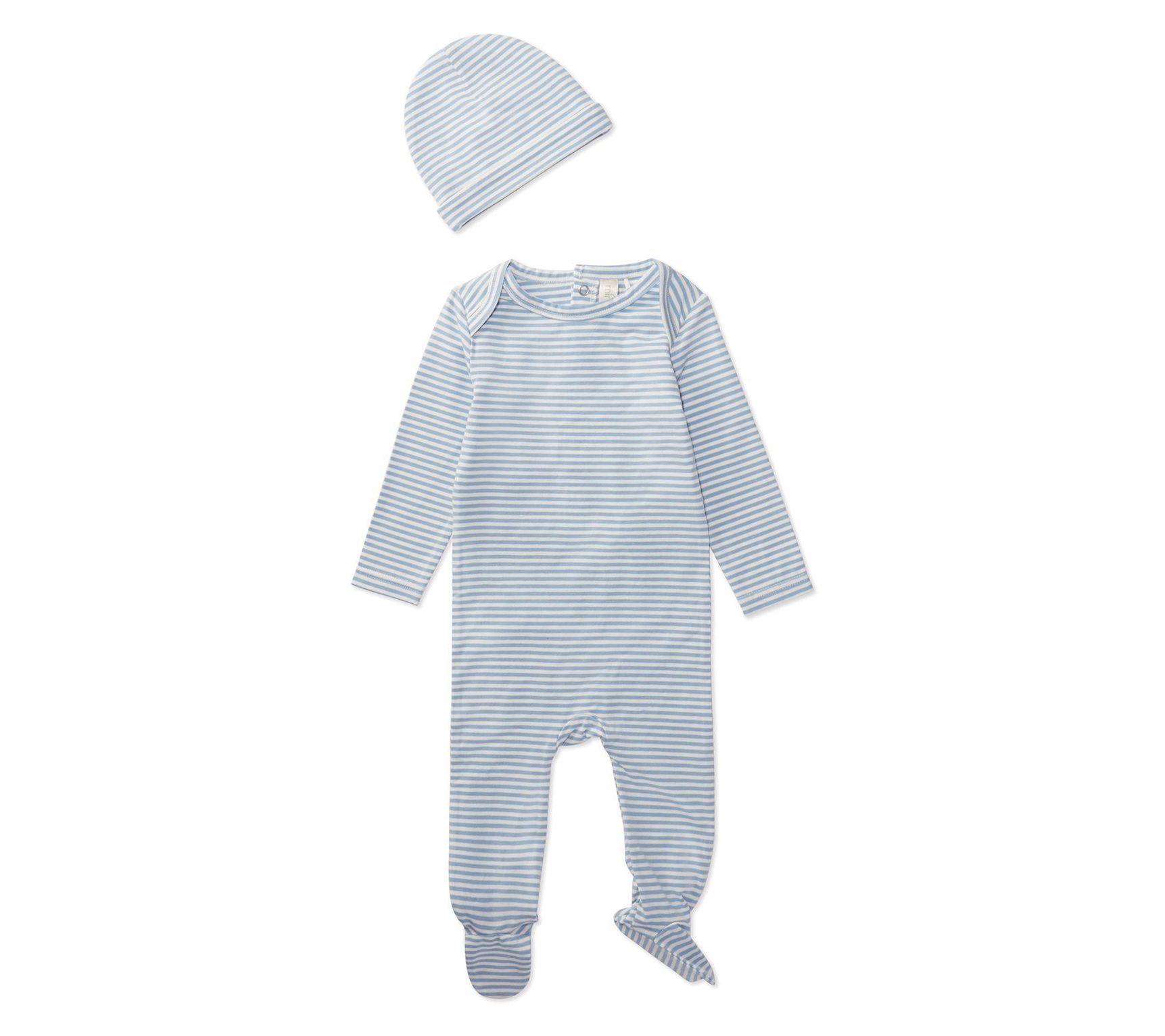 MiniMoi  Boys' Striped Shoulder Flap Footie Set
