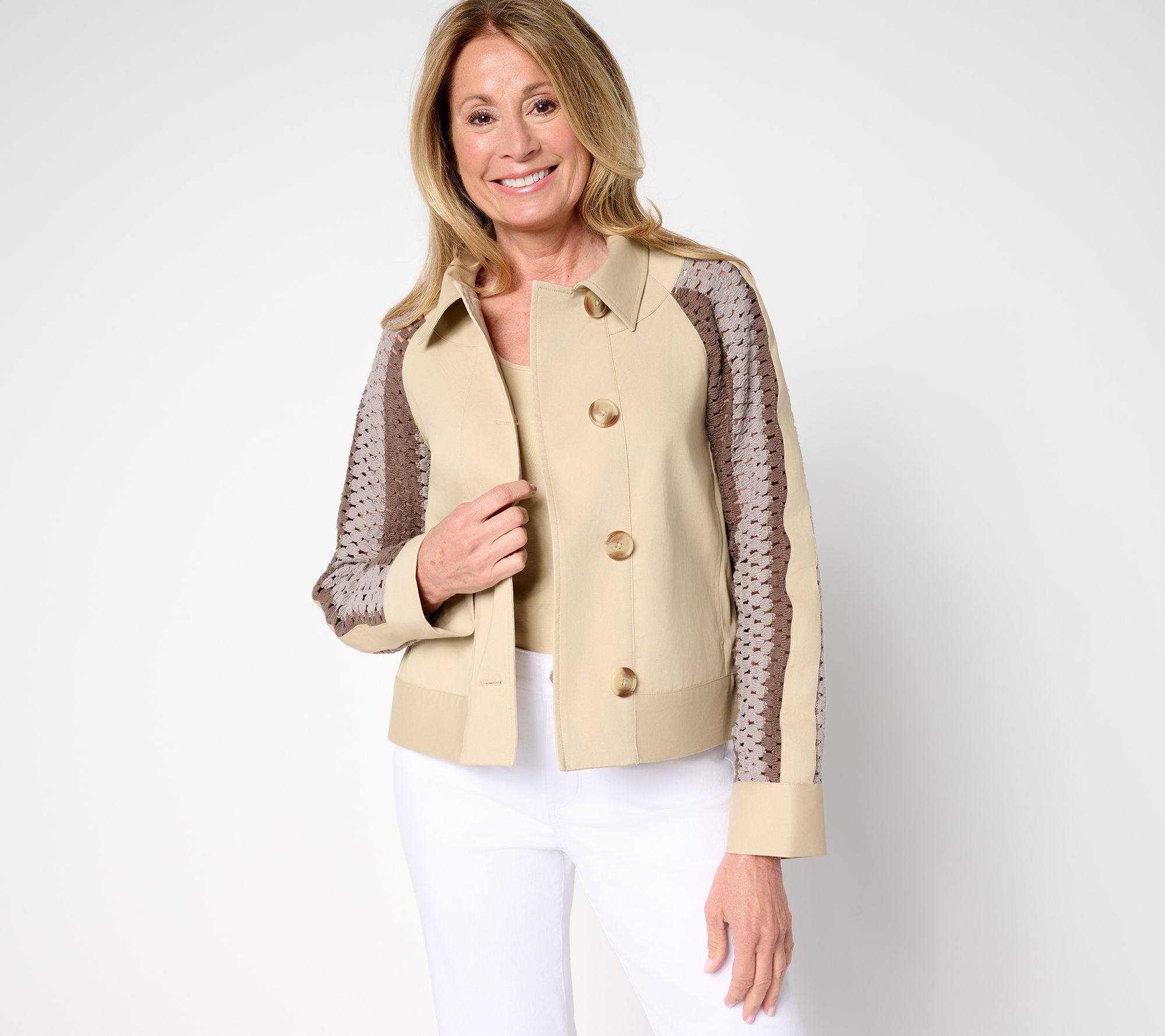 LOGO by Lori Goldstein Artisan Crochet & Twill Jacket