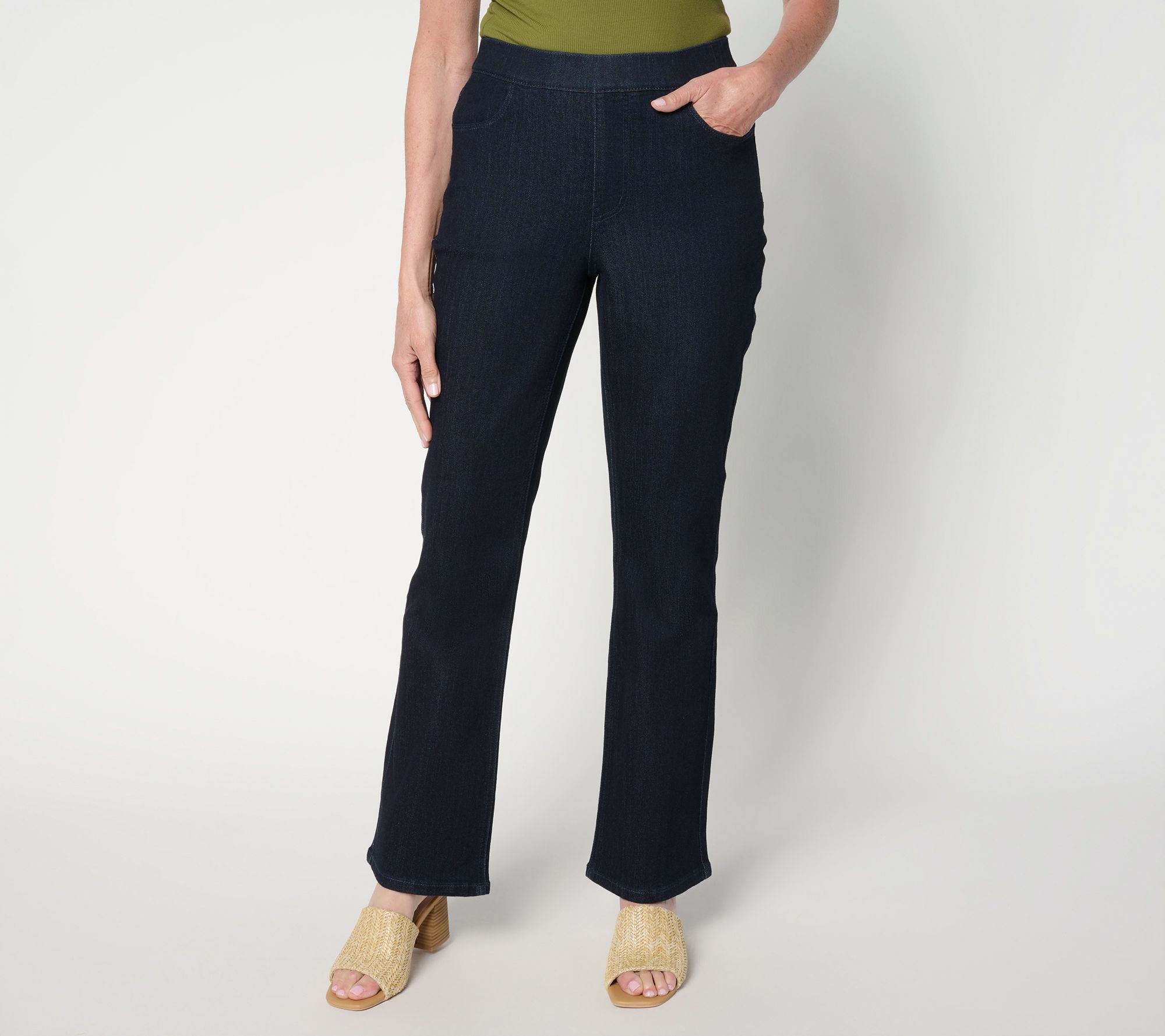 Susan Graver Petite Stretch Denim Boot Cut Full Length Jean