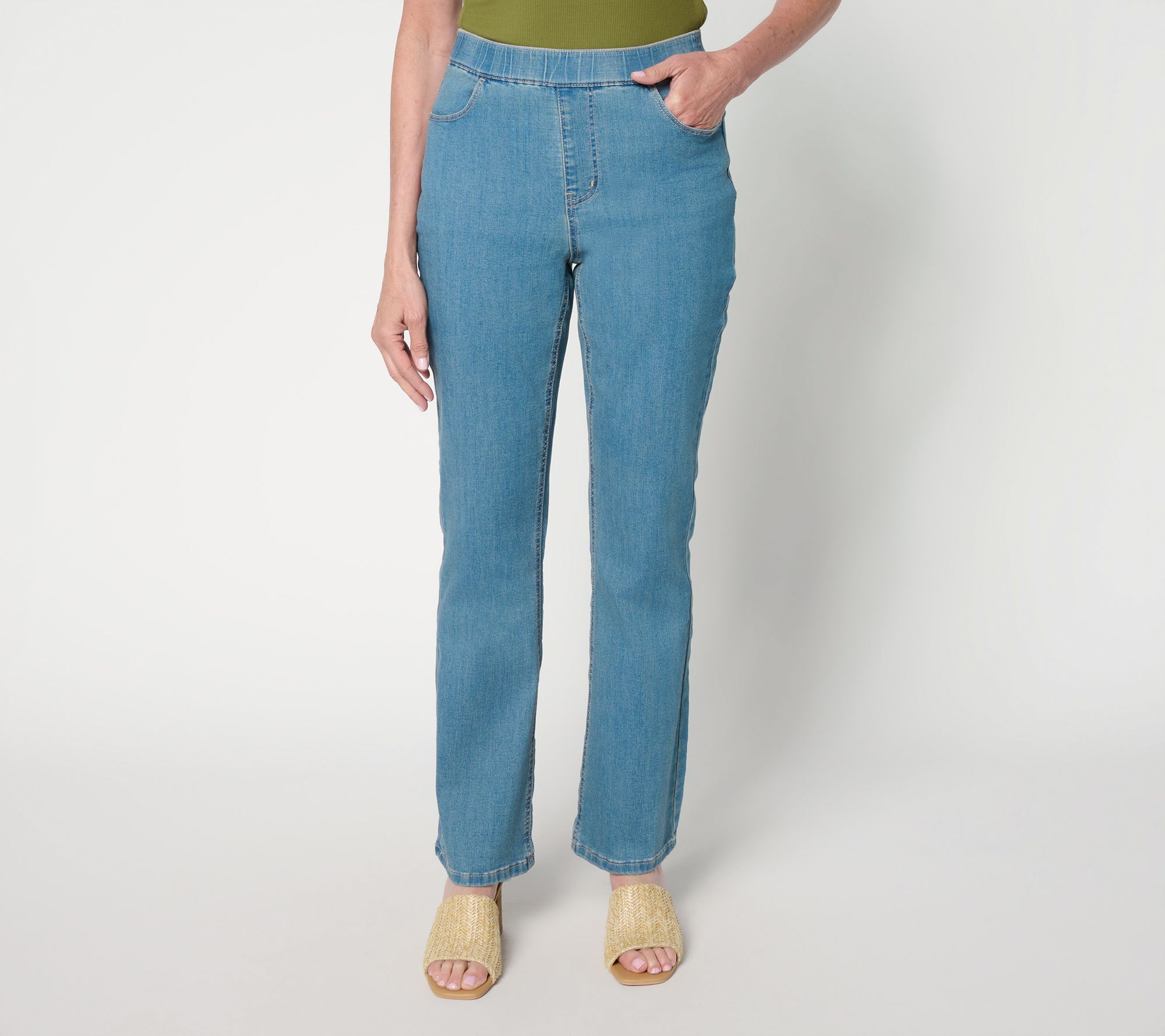 Susan Graver Petite Stretch Denim Boot Cut Full Length Jean