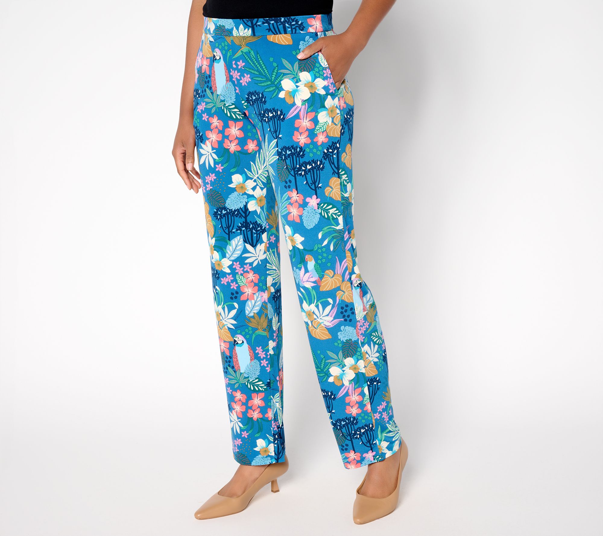 Susan Graver Petite Printed Liquid Knit Sofia Straight Leg Pants