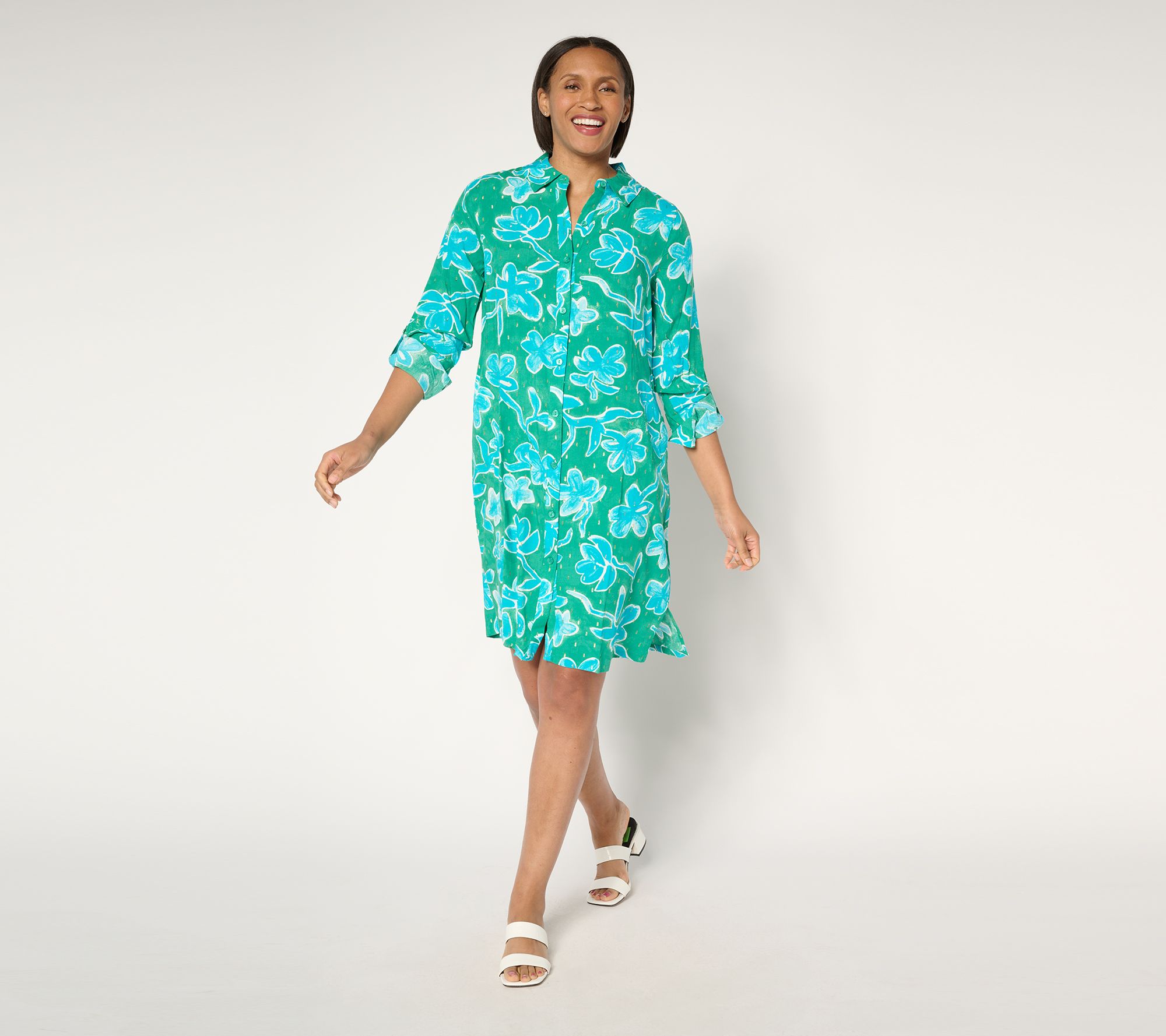 "As Is" Susan Graver Soleil Woven Shirt Dress Cover-Up