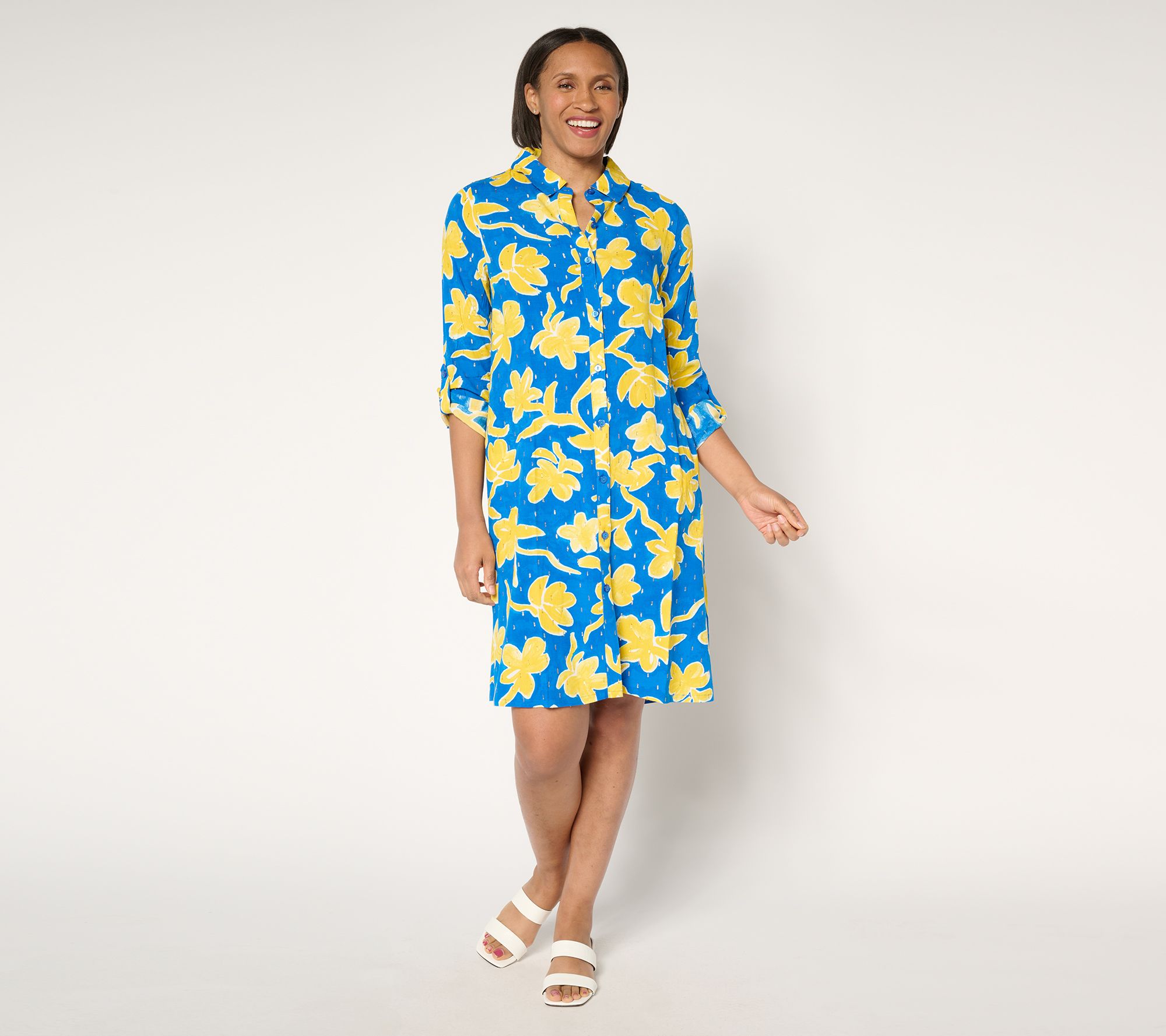 "As Is" Susan Graver Soleil Woven Shirt Dress Cover-Up