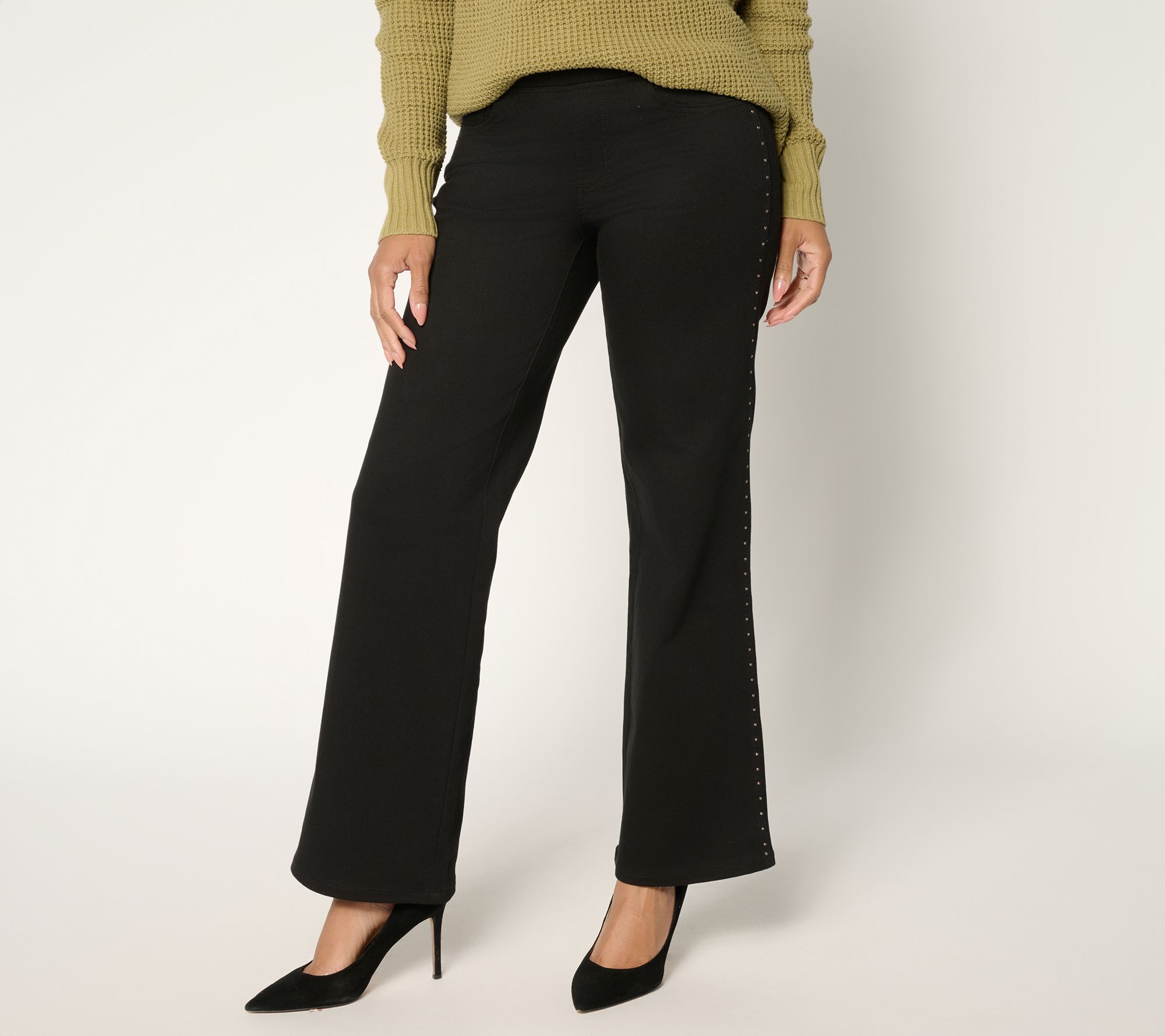 Belle by Kim Gravel Petite Primabelle Twill Studded Wide Leg Jean