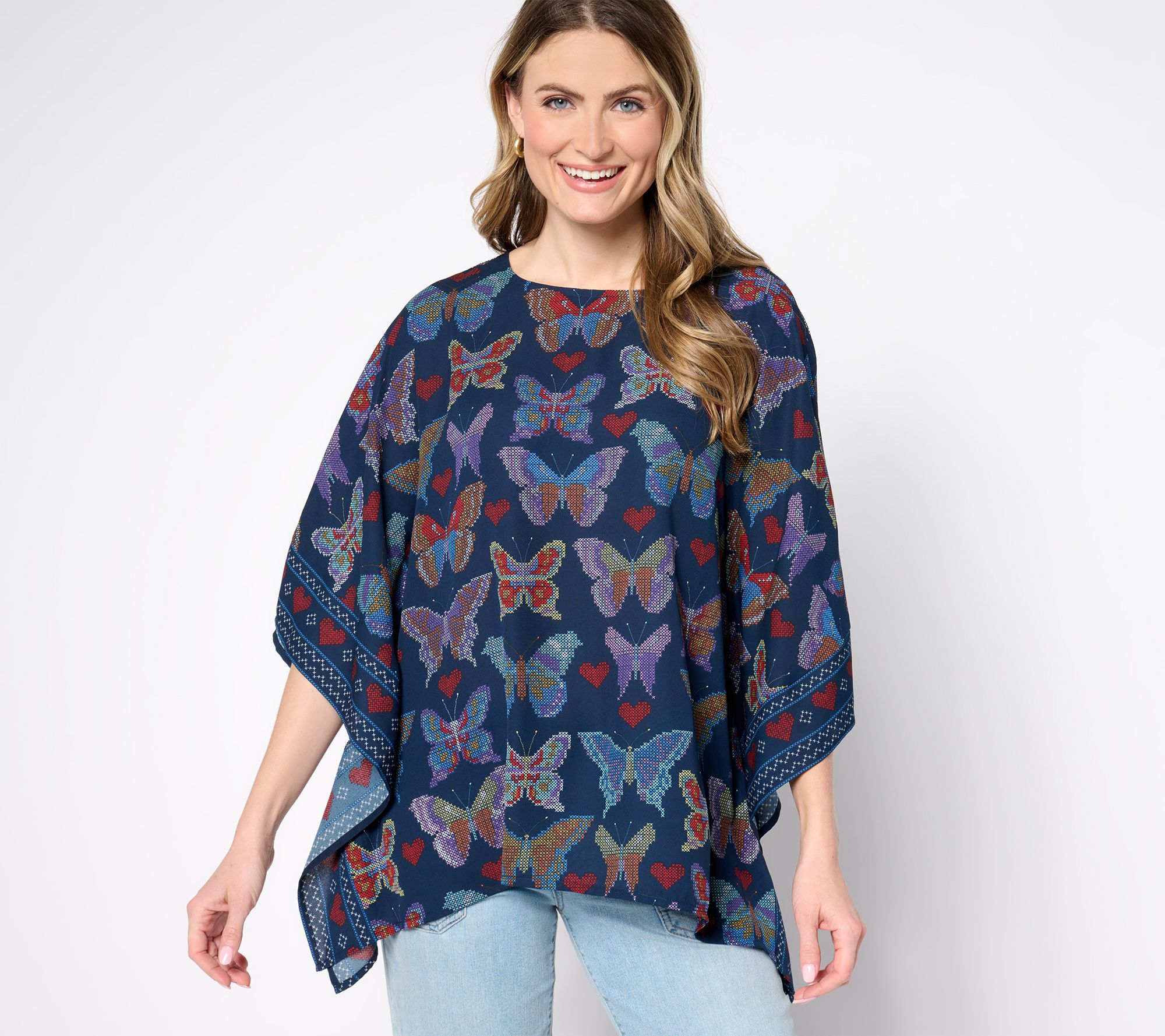 "As Is" Quacker Factory Love In Flight Butterfly Caftan Top