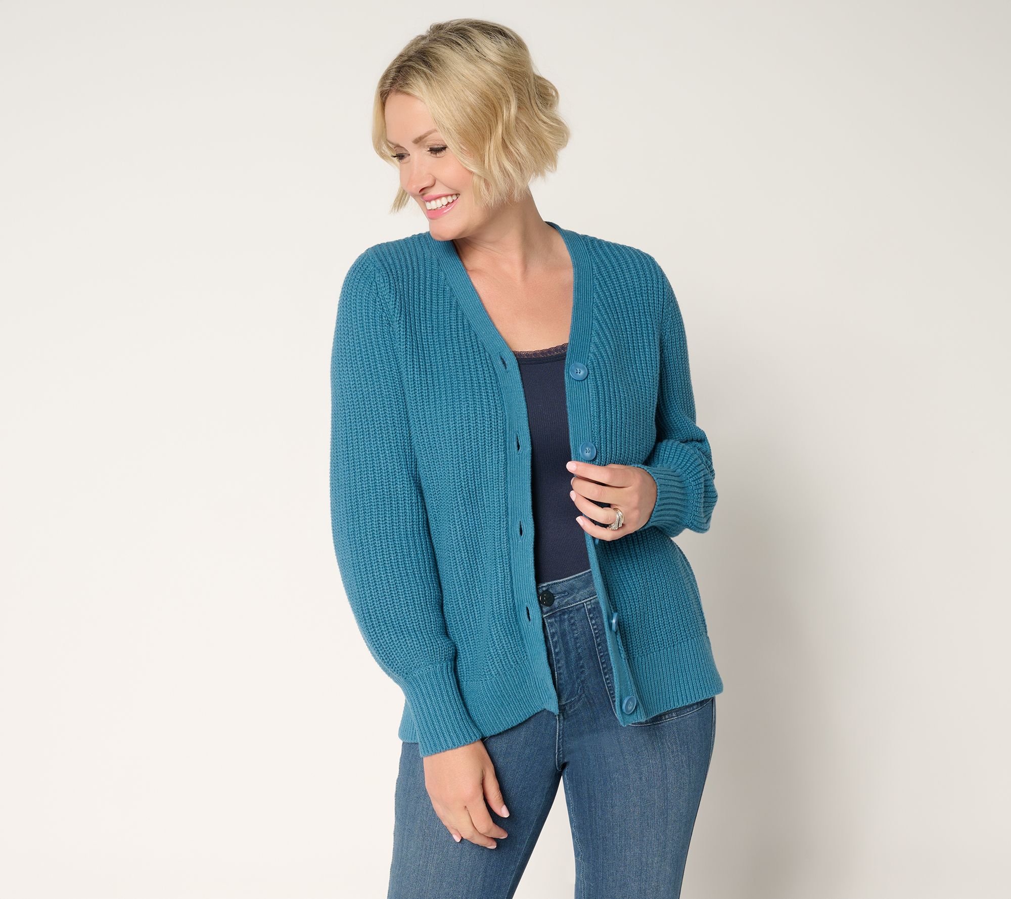 Belle by Kim Gravel Chunky Shaker Knit Bishop Sleeve Cardigan