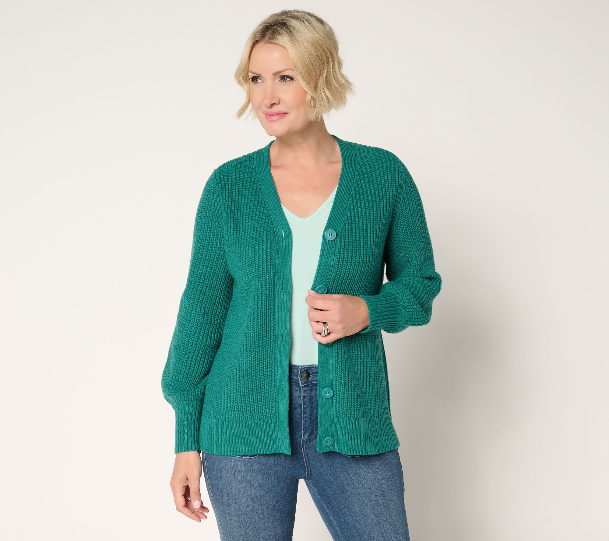 Belle by Kim Gravel Chunky Shaker Knit Bishop Sleeve Cardigan