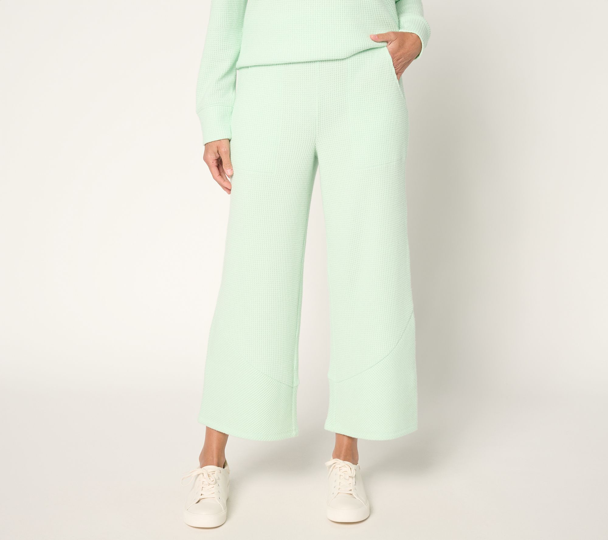 AnyBody Regular Brushed Waffle Asymmetrical Seam Wide Leg Pants