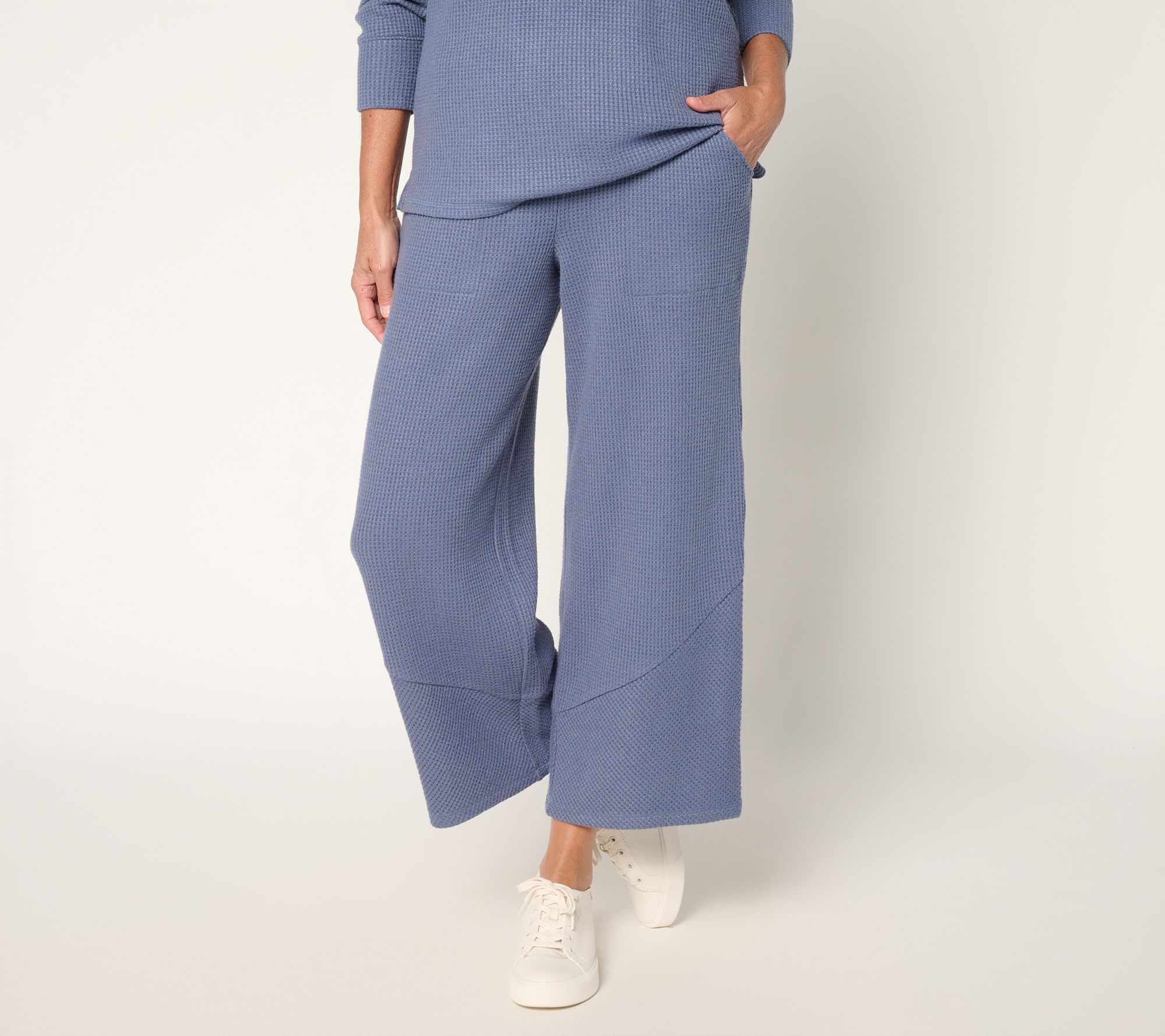 AnyBody Regular Brushed Waffle Asymmetrical Seam Wide Leg Pants