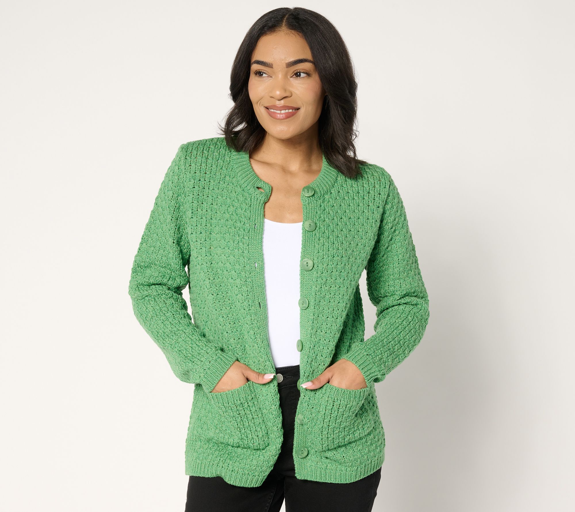 "As Is" Aran Crafts Merino Wool Lady Jacket Cardigan with Pockets