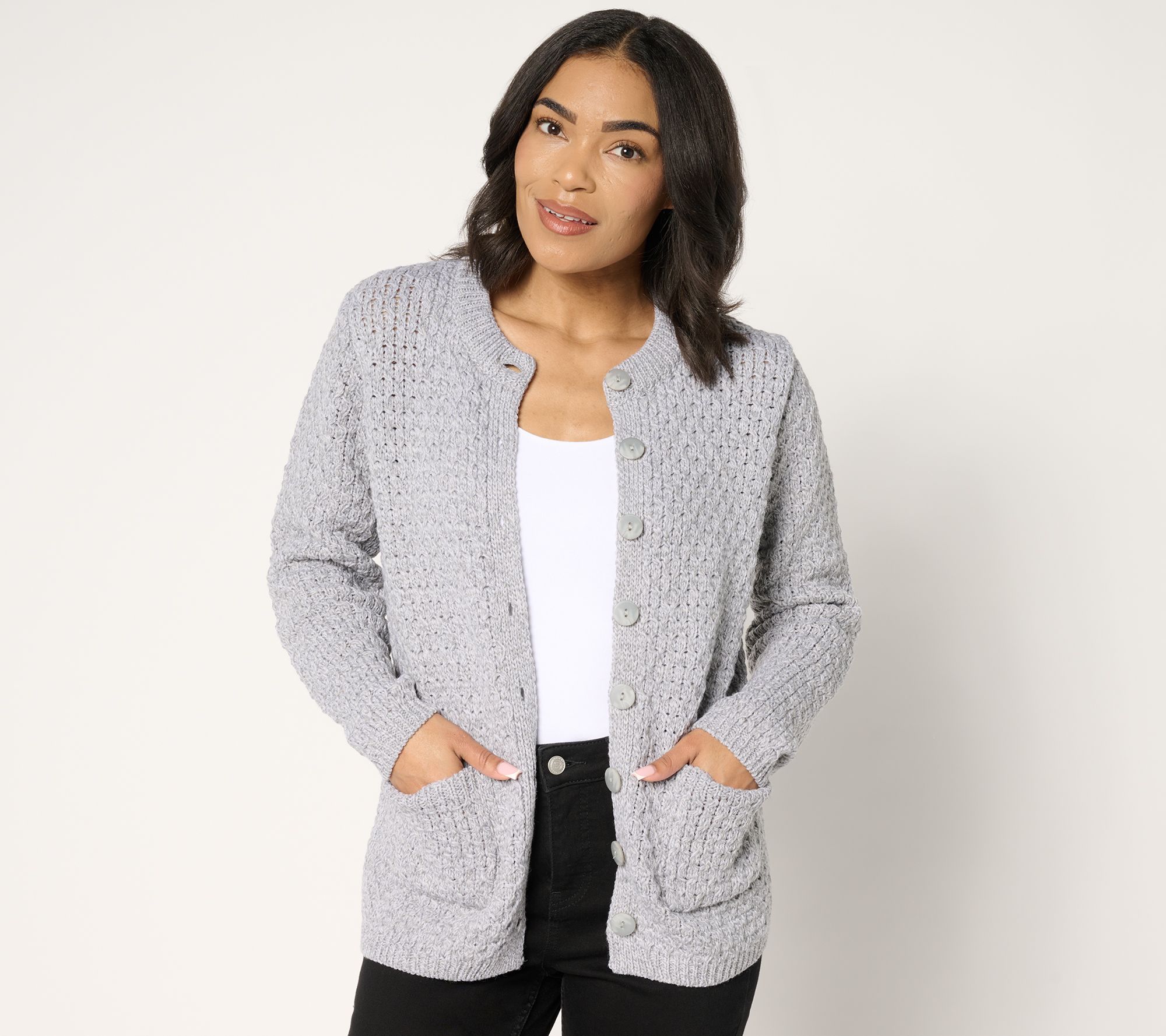 "As Is" Aran Crafts Merino Wool Lady Jacket Cardigan with Pockets