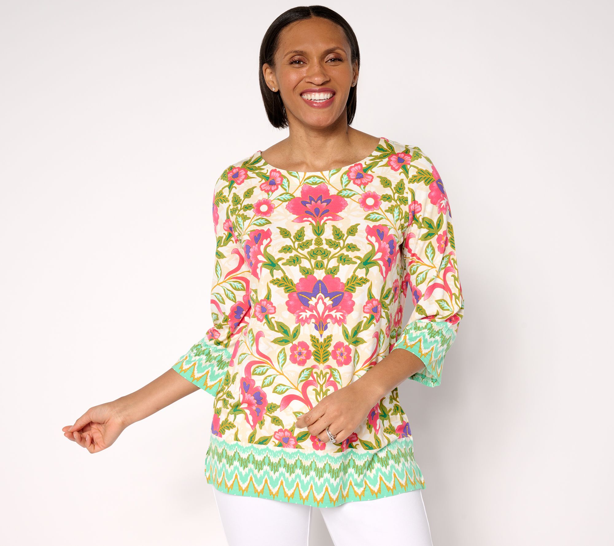 "As Is" Belle Boho by Kim Gravel Rayon Spandex Flower Boatneck Top
