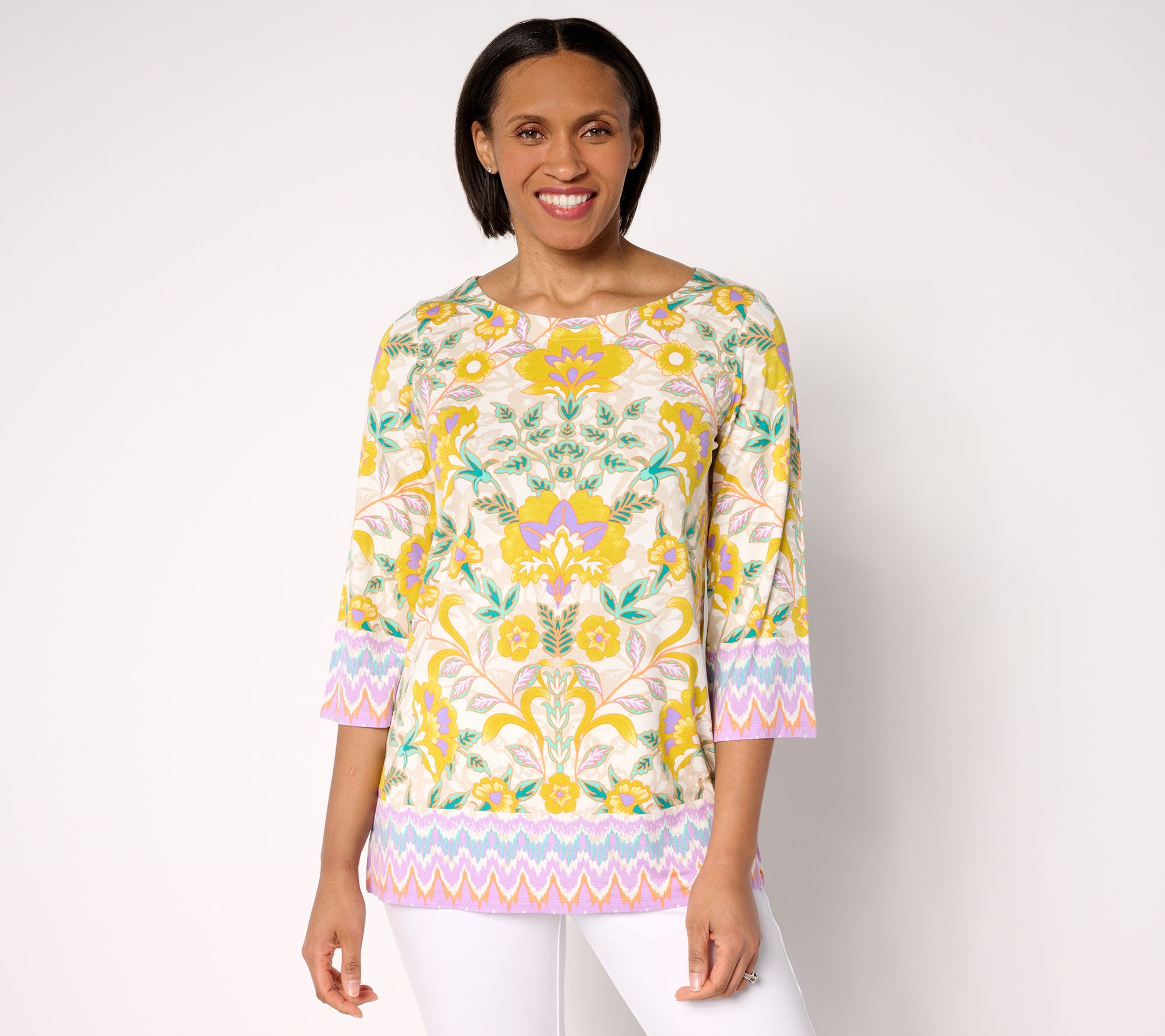 "As Is" Belle Boho by Kim Gravel Rayon Spandex Flower Boatneck Top