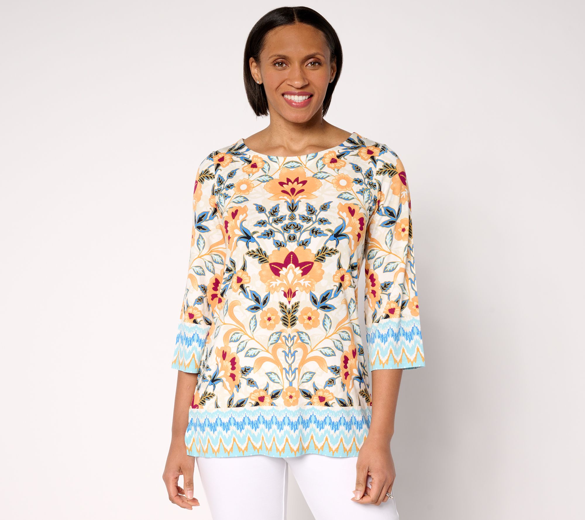 "As Is" Belle Boho by Kim Gravel Rayon Spandex Flower Boatneck Top