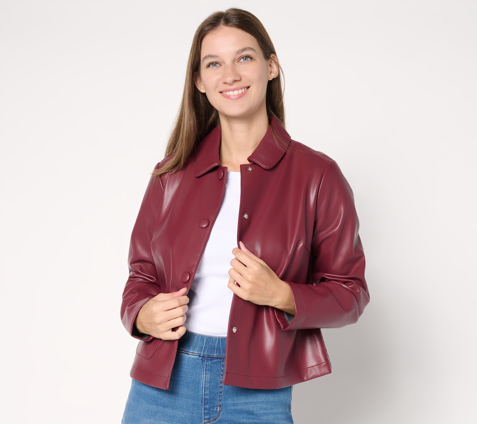 Studio Park x Sandra Bennett Faux Leather Snap Front Jacket