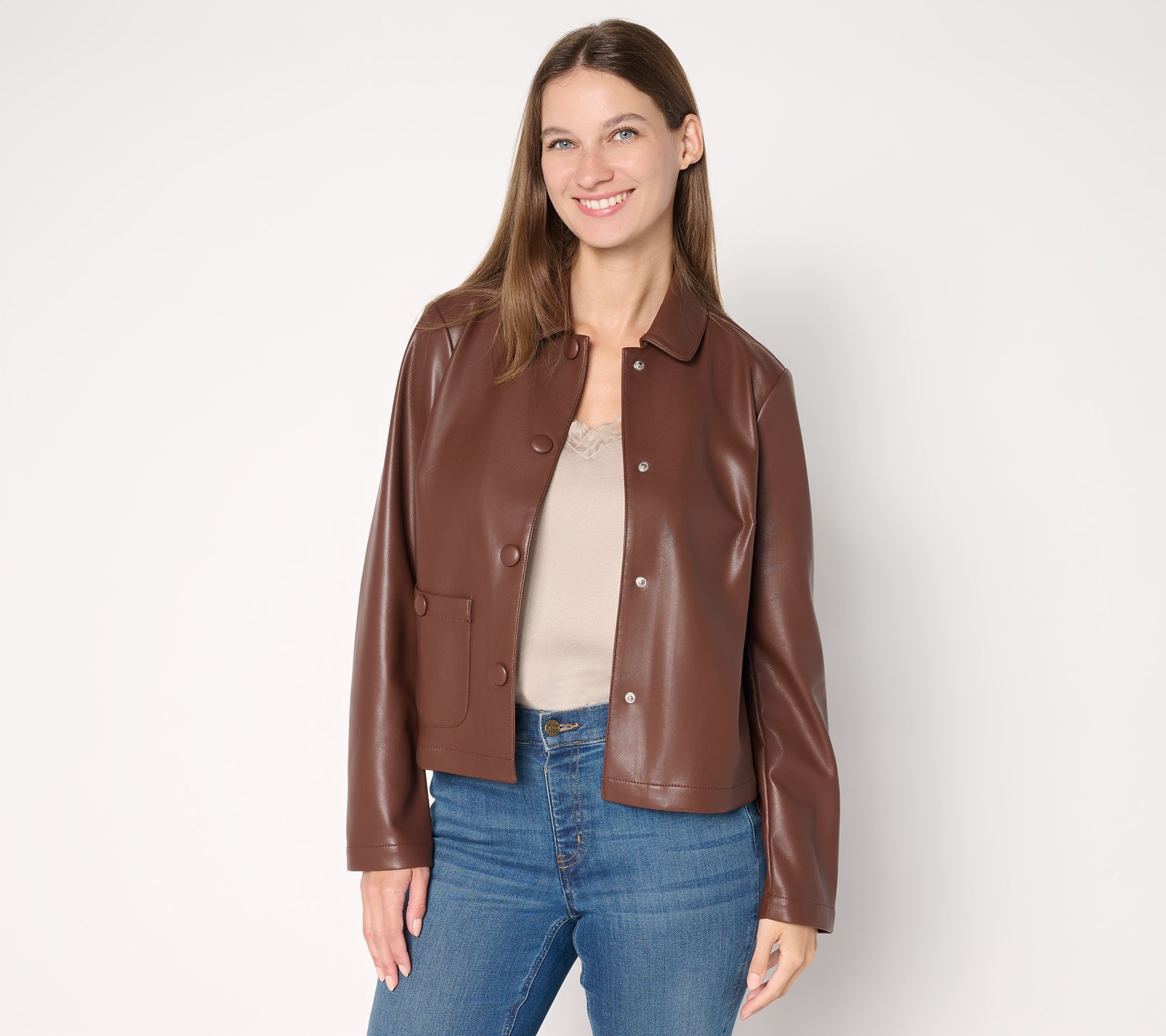 Studio Park x Sandra Bennett Faux Leather Snap Front Jacket