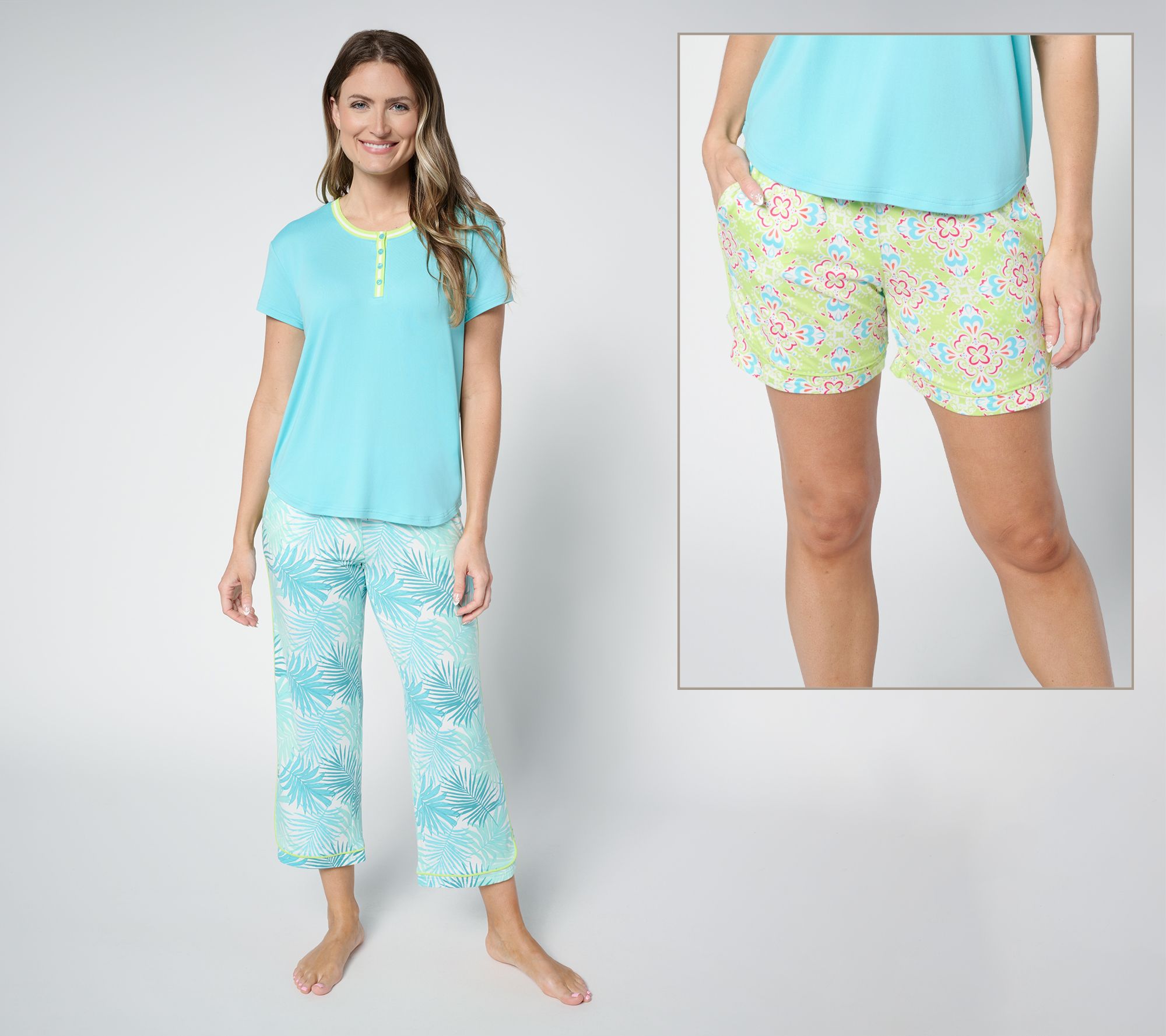 "As Is" MUK LUKS Cloud Knit Tee, Short & Capri Pajama Set